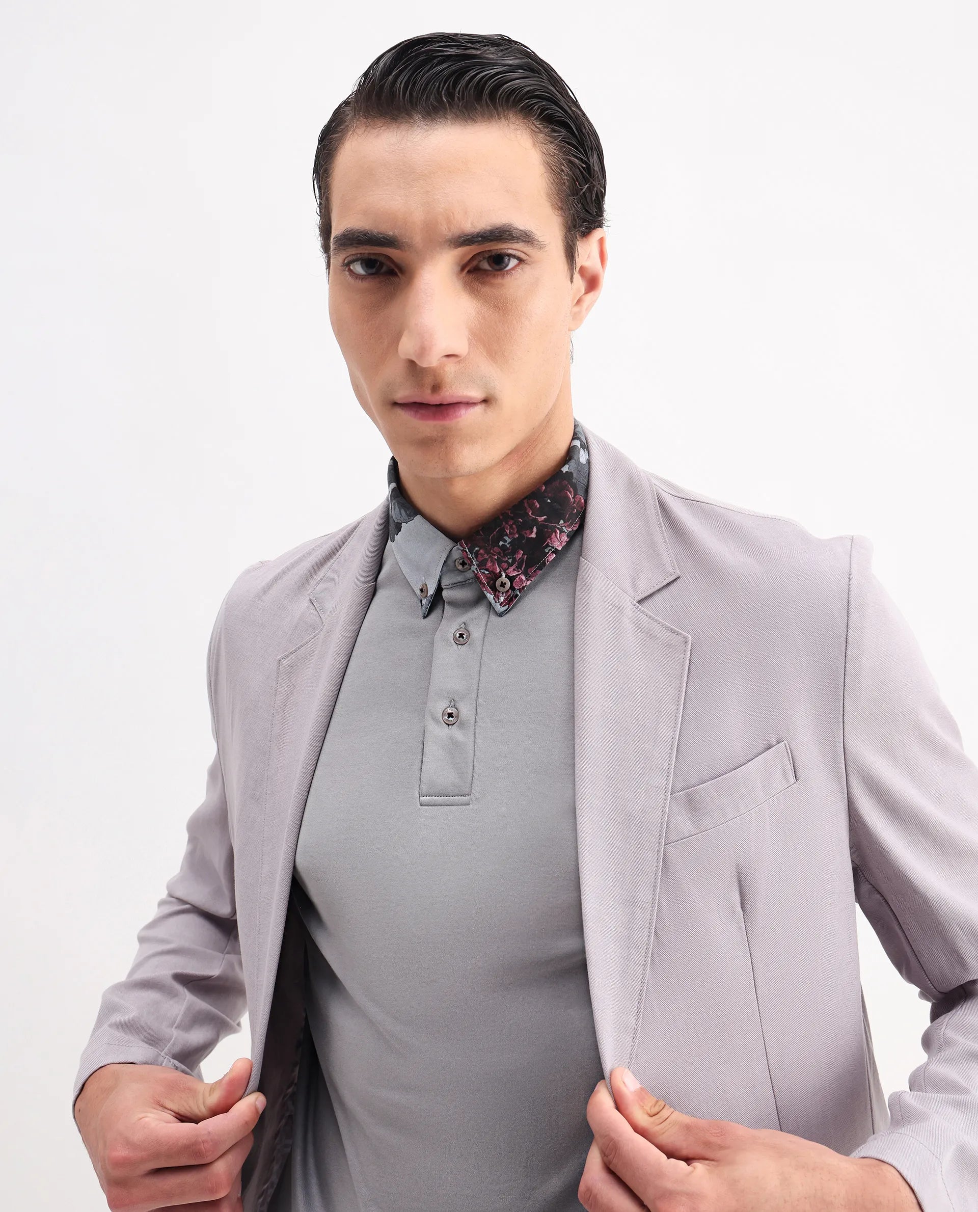 Rare Rabbit Men's Ringer2 Grey Cotton Printed Regular Fit Half Sleeve Polo