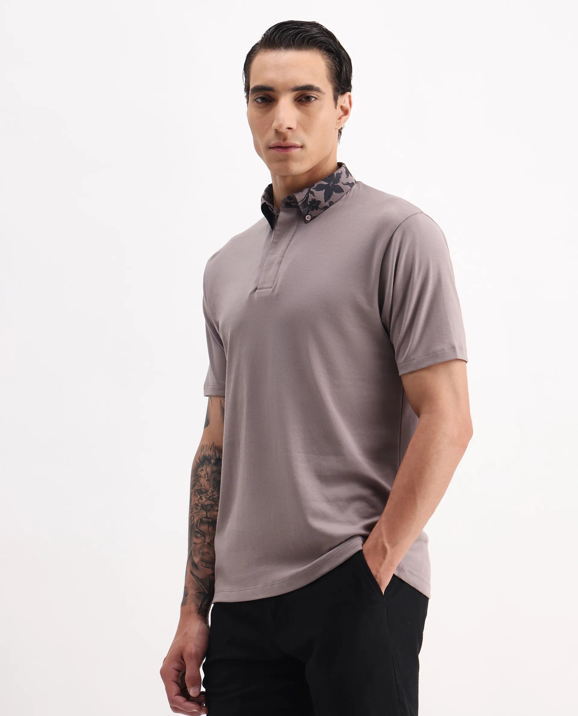 Rare Rabbit Men's Ringer-A25 Dusky Pink Cotton Plain Regular Fit Half Sleeve Polo