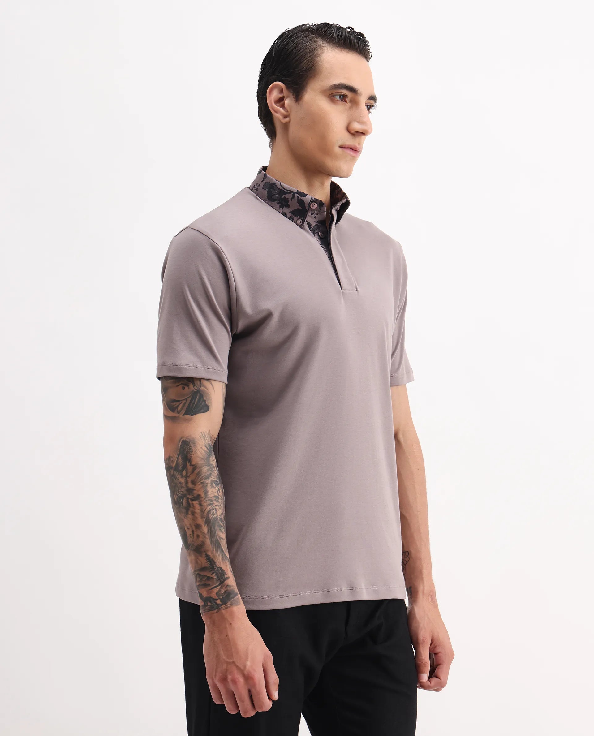 Rare Rabbit Men's Ringer-A25 Dusky Pink Cotton Plain Regular Fit Half Sleeve Polo