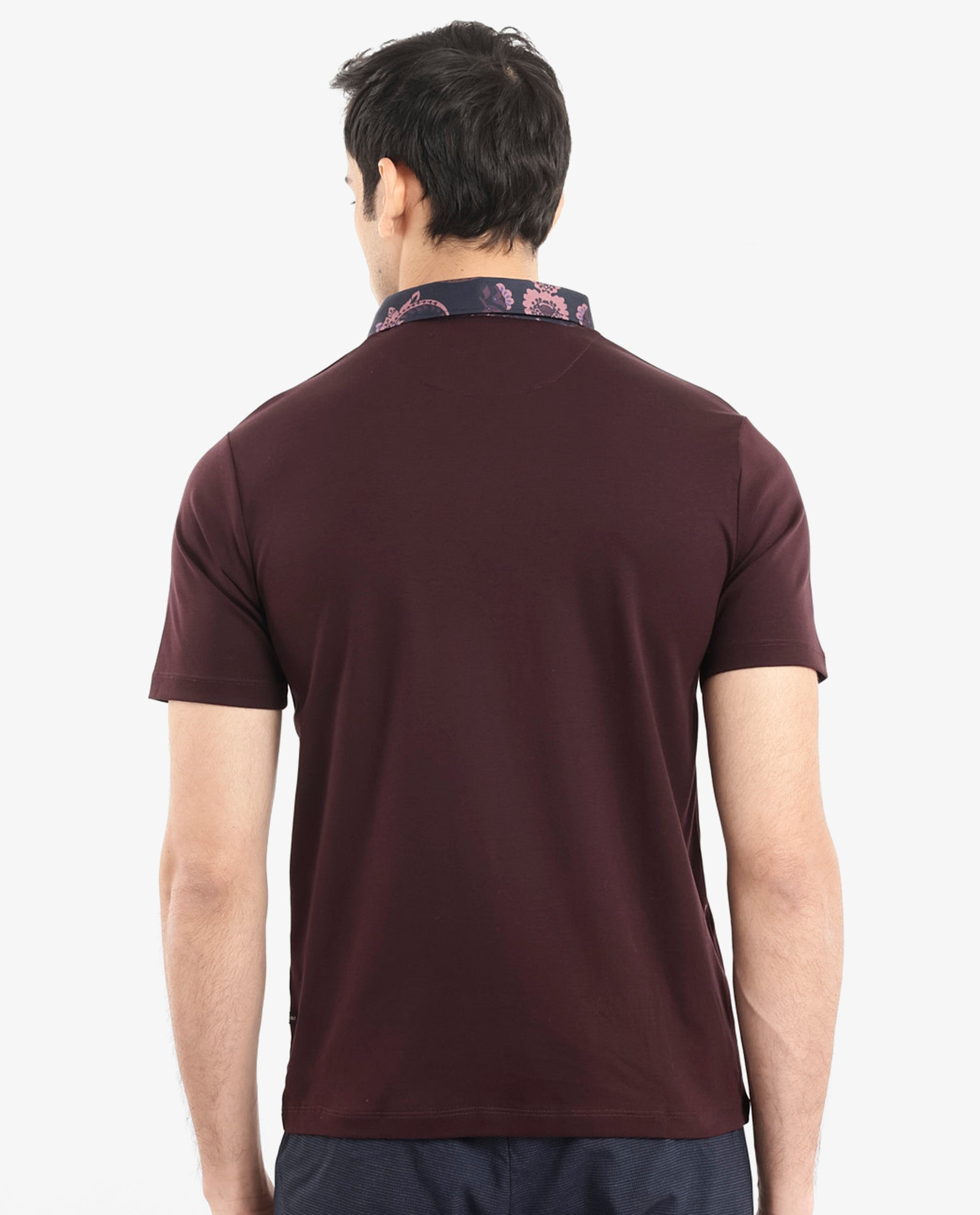 Rare Rabbit Men's Rings Maroon Cotton Fabric Short Sleeves Collared Neck Solid Polo T-shirt