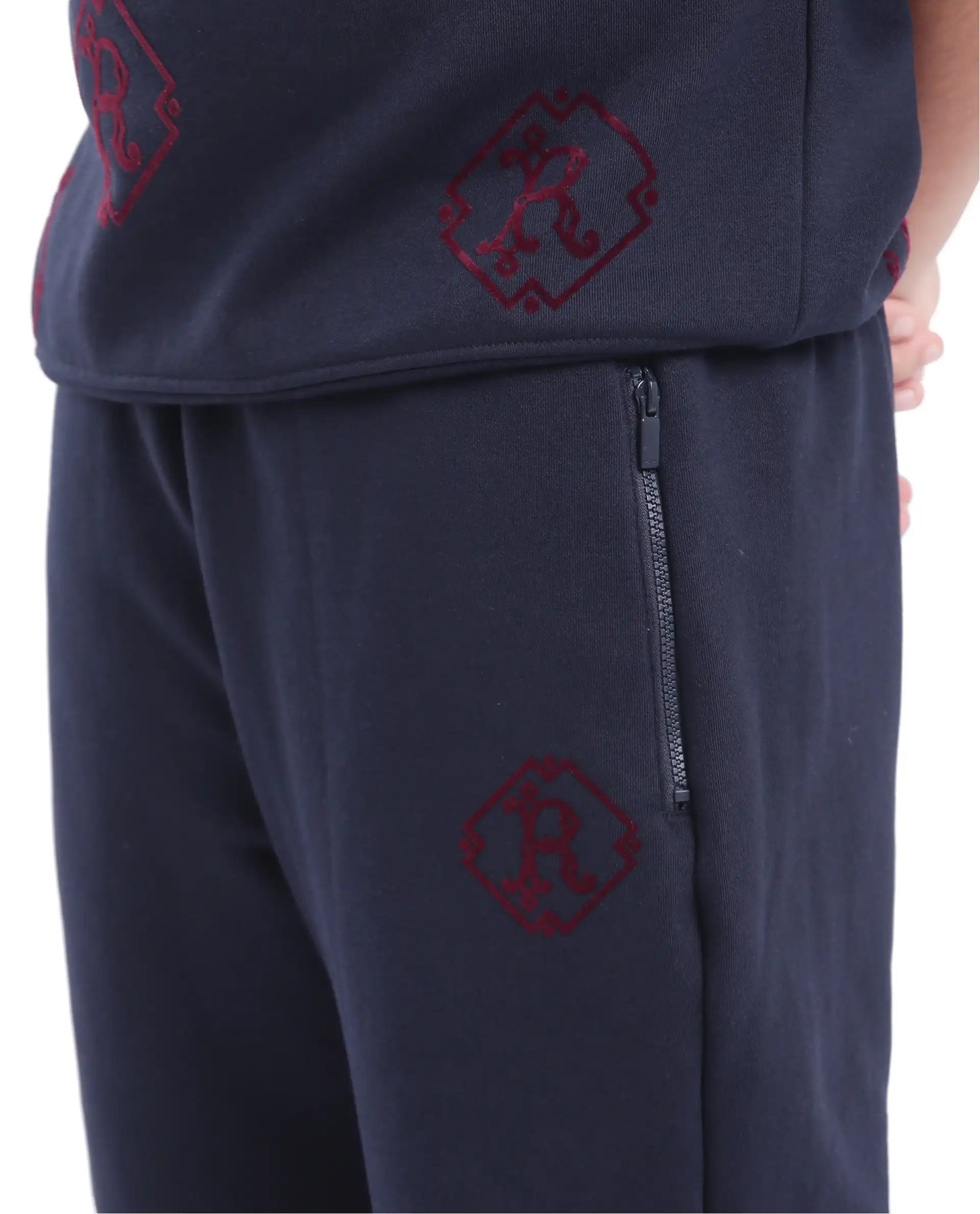 Rare Ones Kids Rinz Navy Cotton Poly Flock Print Trackpant