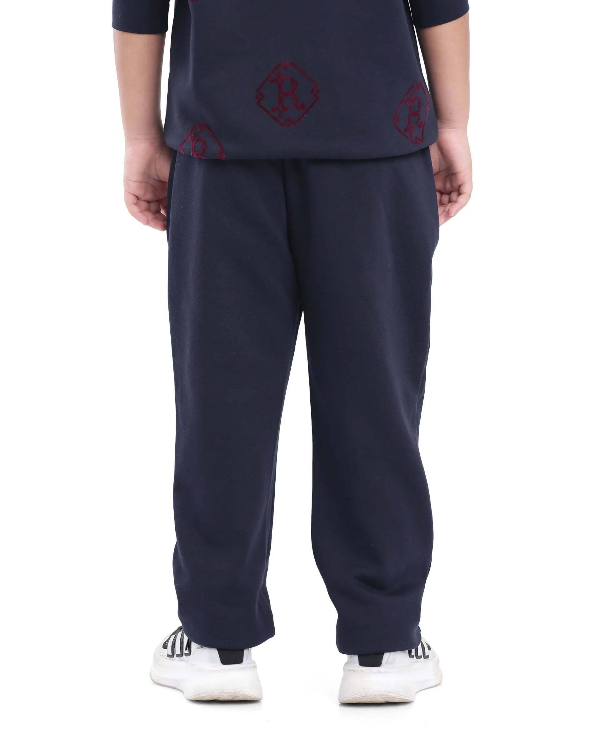 Rare Ones Kids Rinz Navy Cotton Poly Flock Print Trackpant