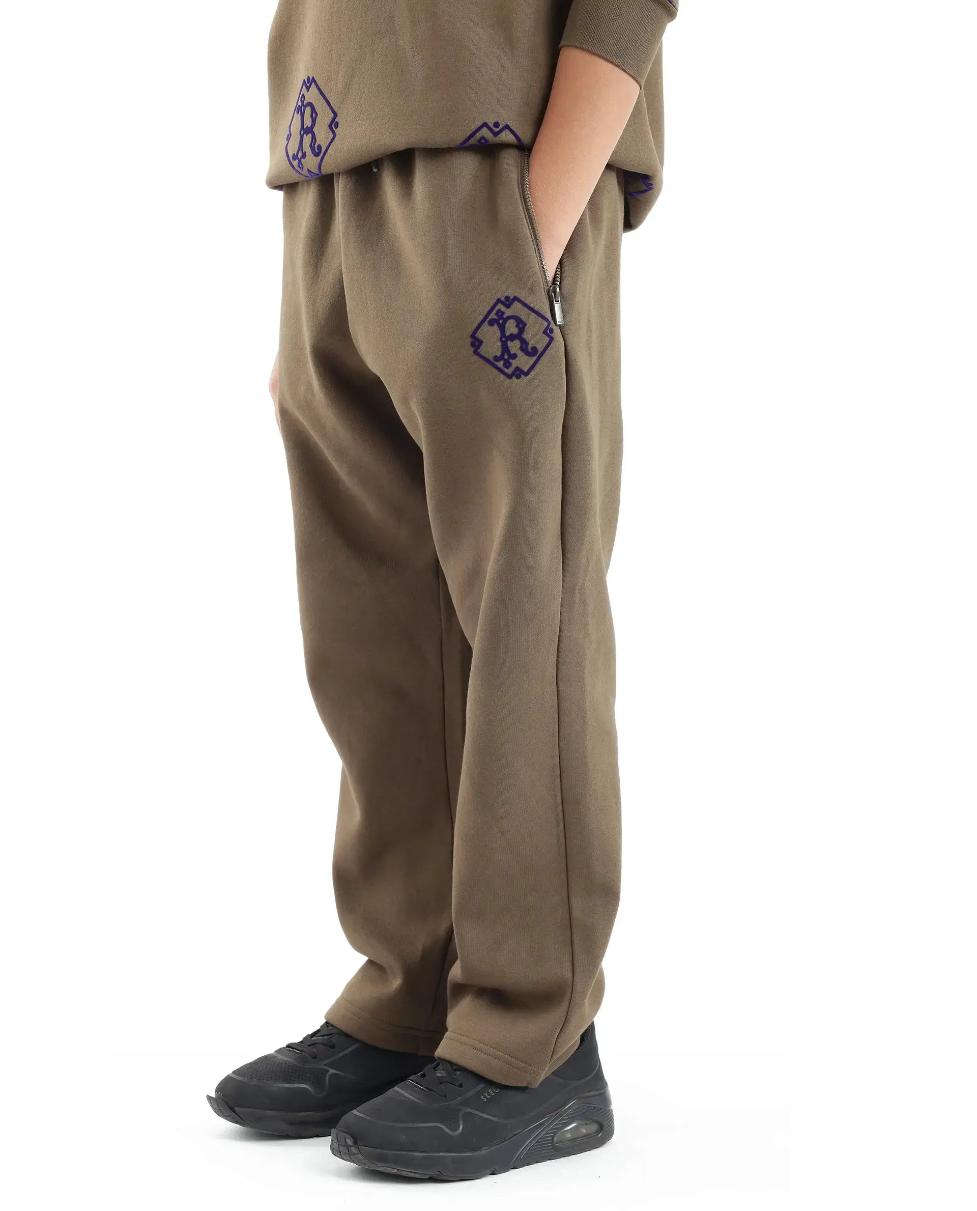 Rare Ones Kids Rinz Olive Cotton Poly Flock Print Trackpant