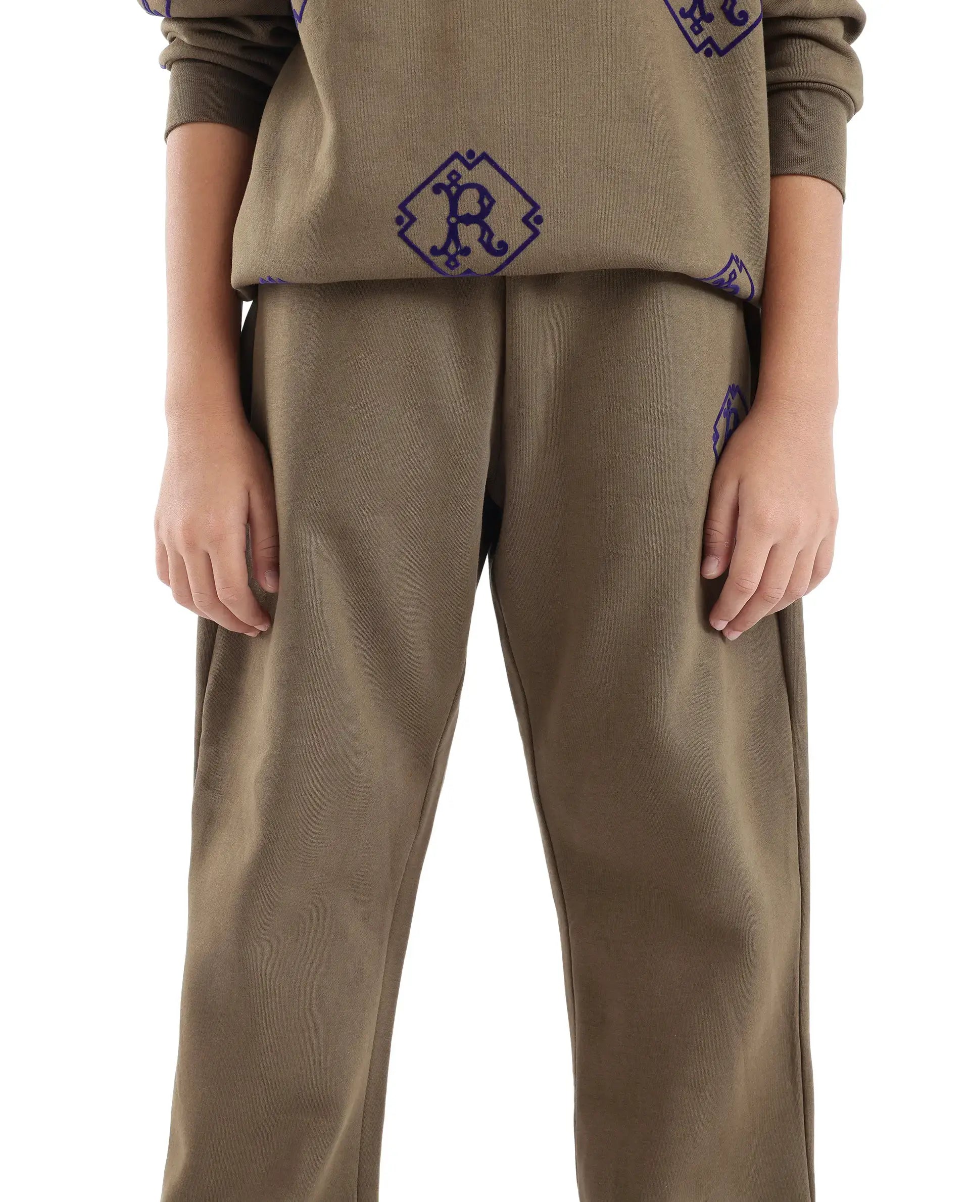 Rare Ones Kids Rinz Olive Cotton Poly Flock Print Trackpant
