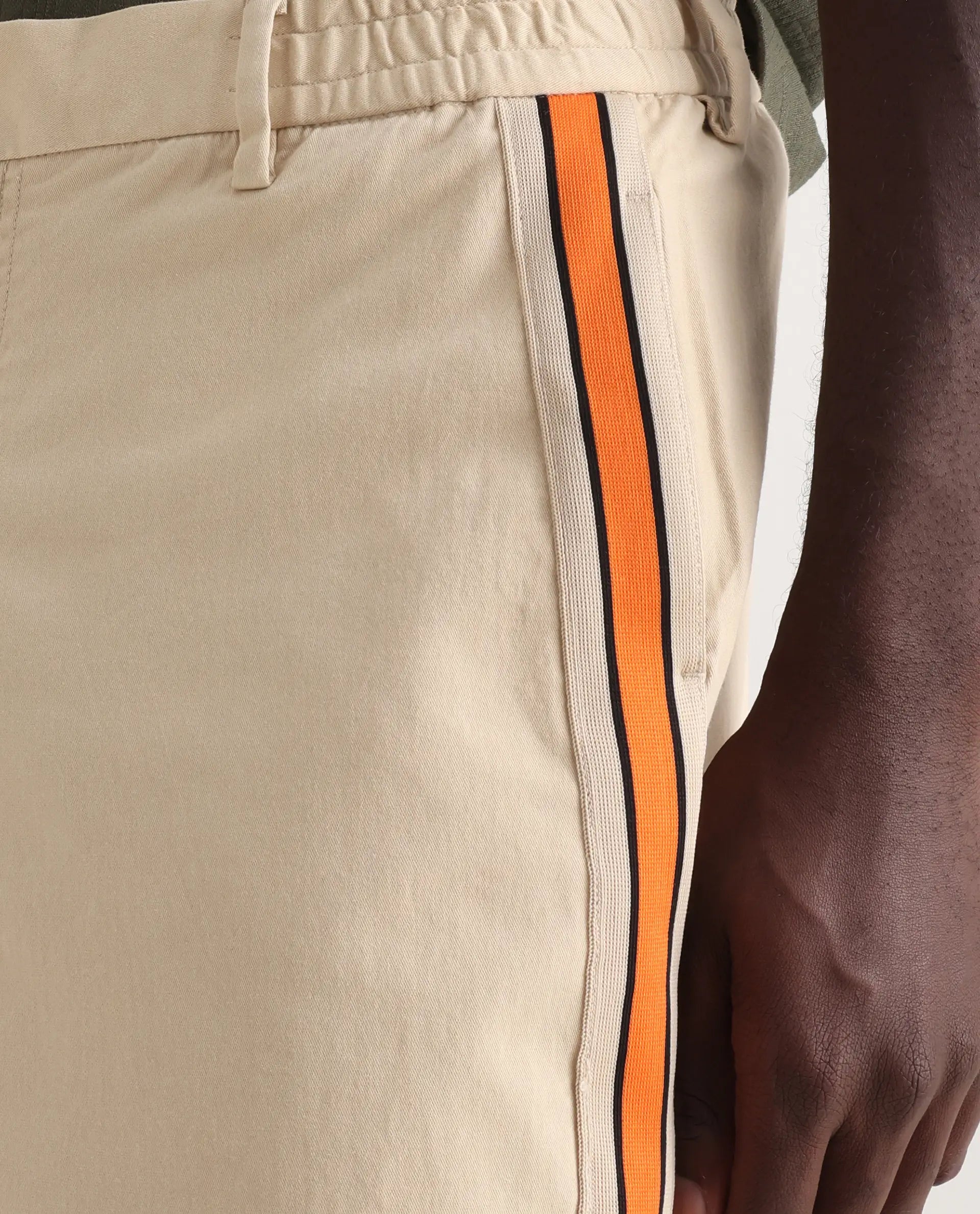 Rare Rabbit Men's Riol Beige Cotton Blend Plain Wide Leg Trouser