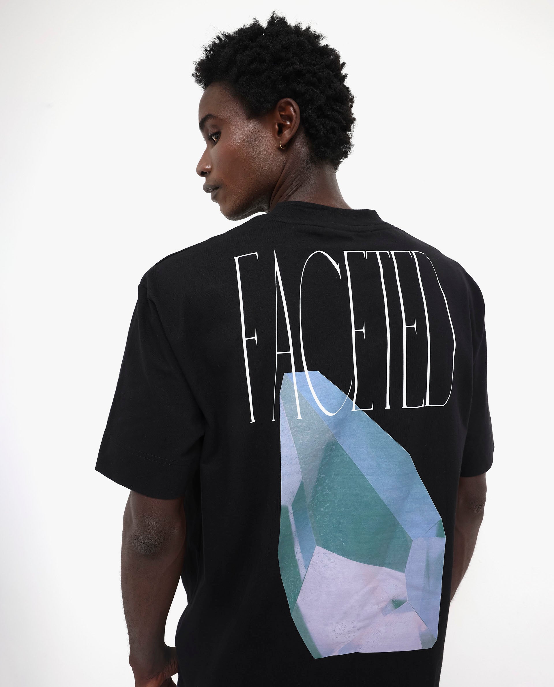 Rare Rabbit Men Ripley Black Cotton Fabric Short Sleeve Crew Neck Oversized Fit Graphic Back Print T-Shirt