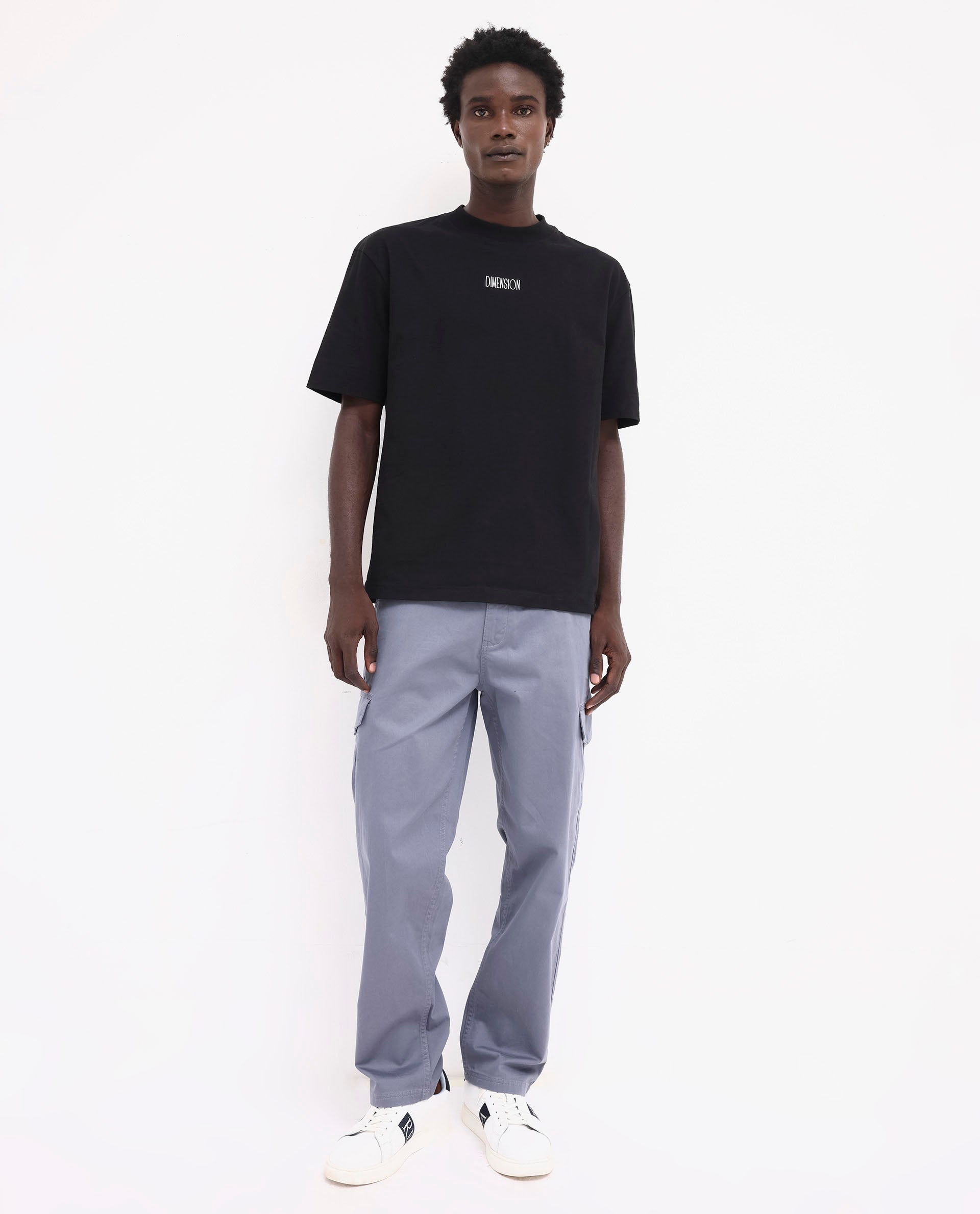 Rare Rabbit Men Ripley Black Cotton Fabric Short Sleeve Crew Neck Oversized Fit Graphic Back Print T-Shirt