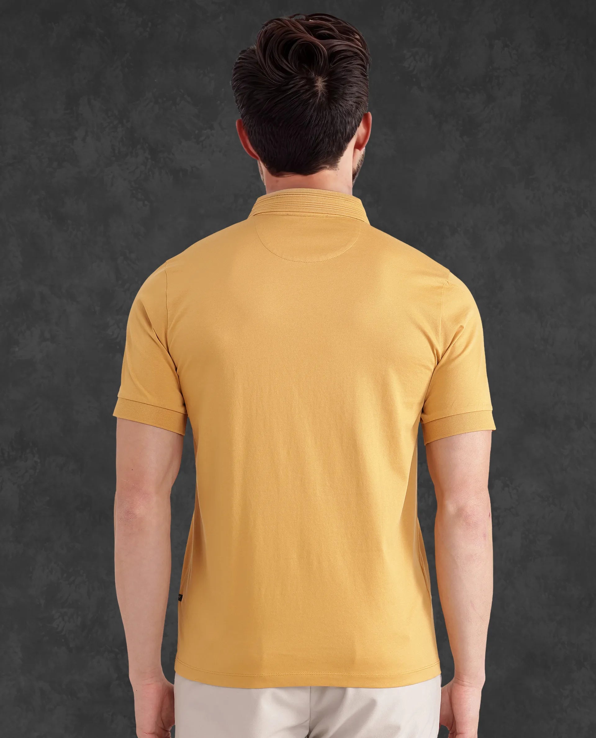 Rare Rabbit Men Ripl Mustard Cotton Fabric Short Sleeve Collared Neck Button Closure Plain Polo