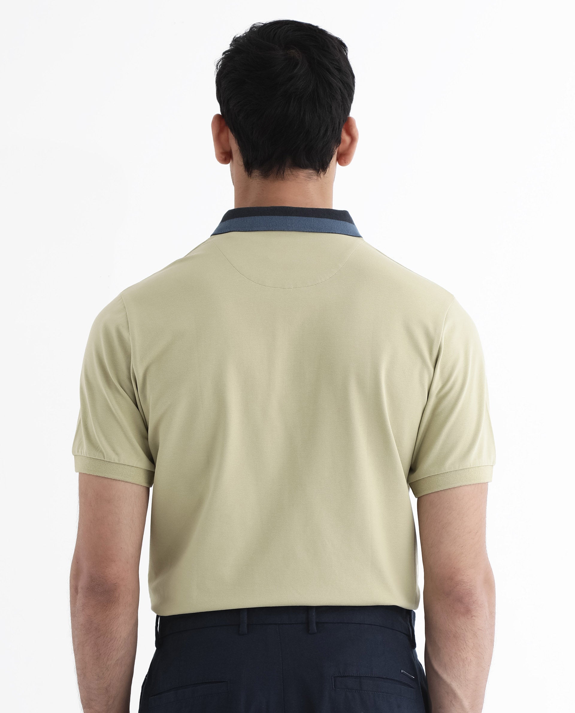 Rare Rabbit Men's Rique Dusky Green Cotton Fabric Short Sleeve Zipper Closure Plain Knitted Polo T-Shirt