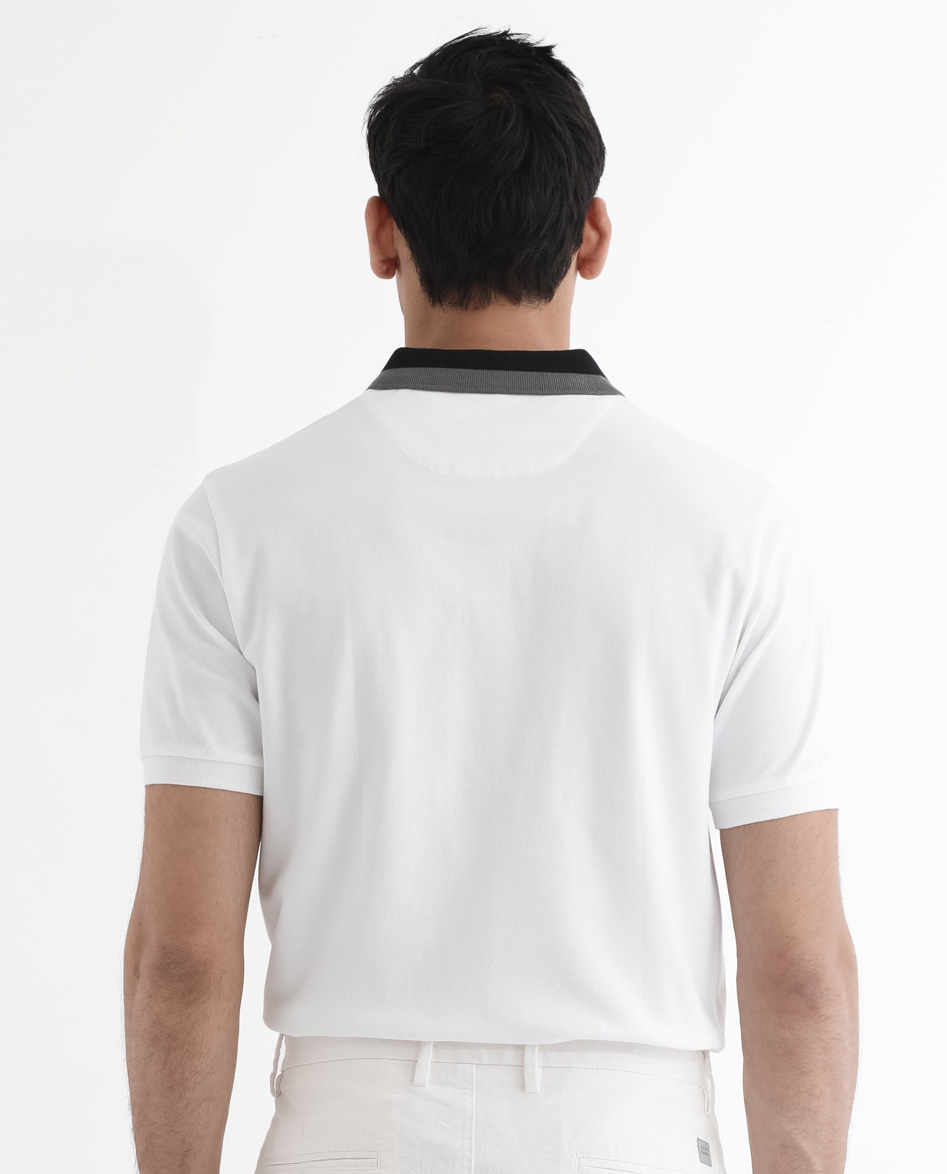 Rare Rabbit Men's Rique White Cotton Fabric Short Sleeve Zipper Closure Plain Knitted Polo T-Shirt