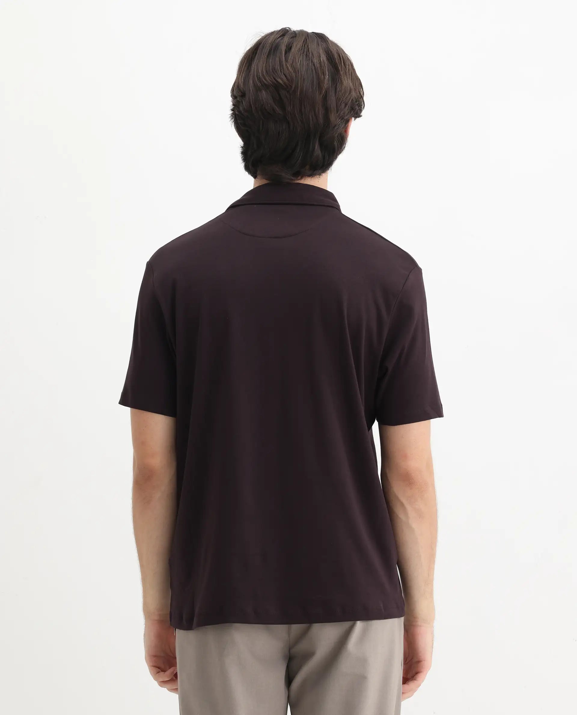 Rare Rabbit Men's Ritz Brown Cotton Plain Regular Fit Half Sleeve Polo