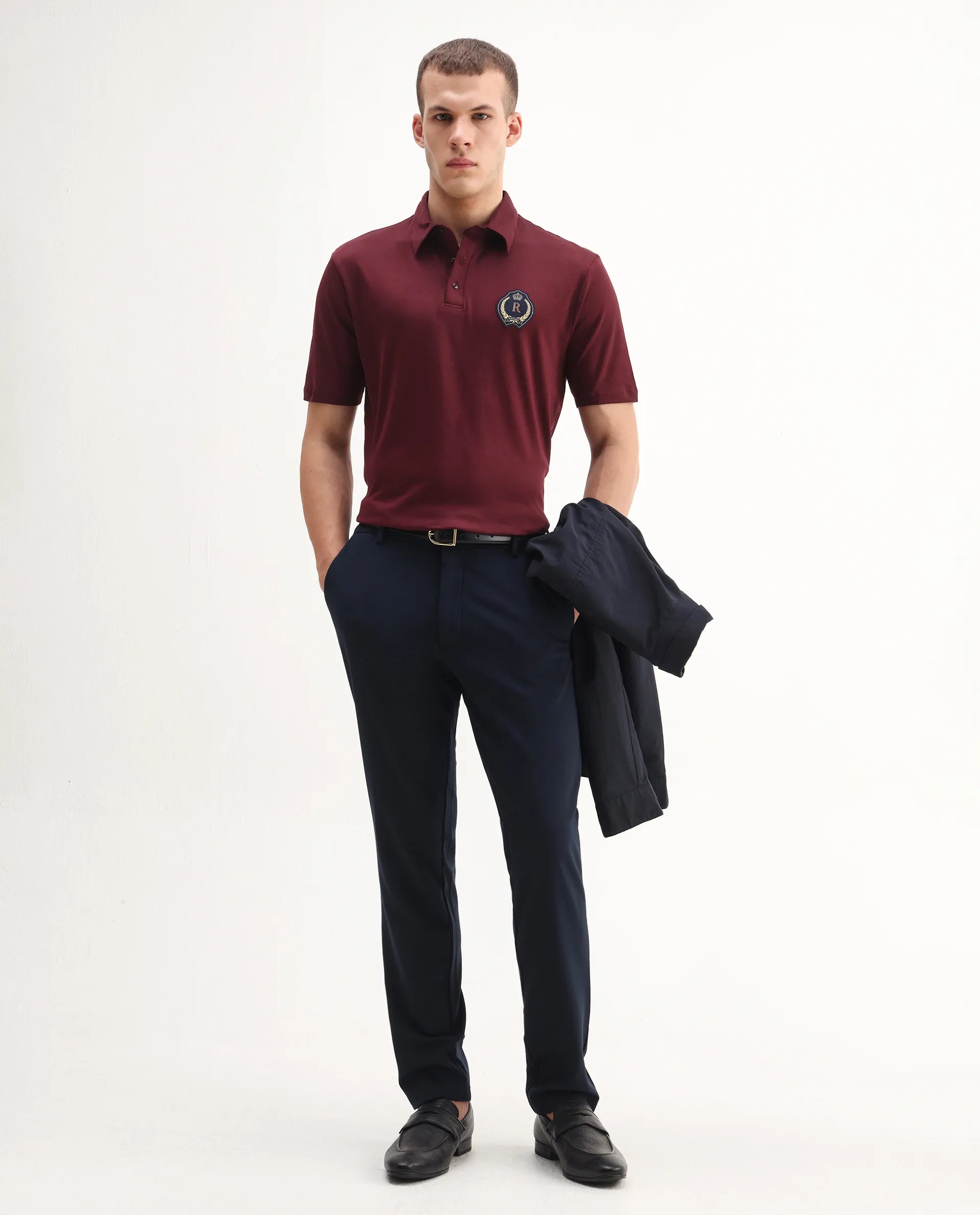 Rare Rabbit Men's Ritz Maroon Cotton Plain Regular Fit Half Sleeve Polo