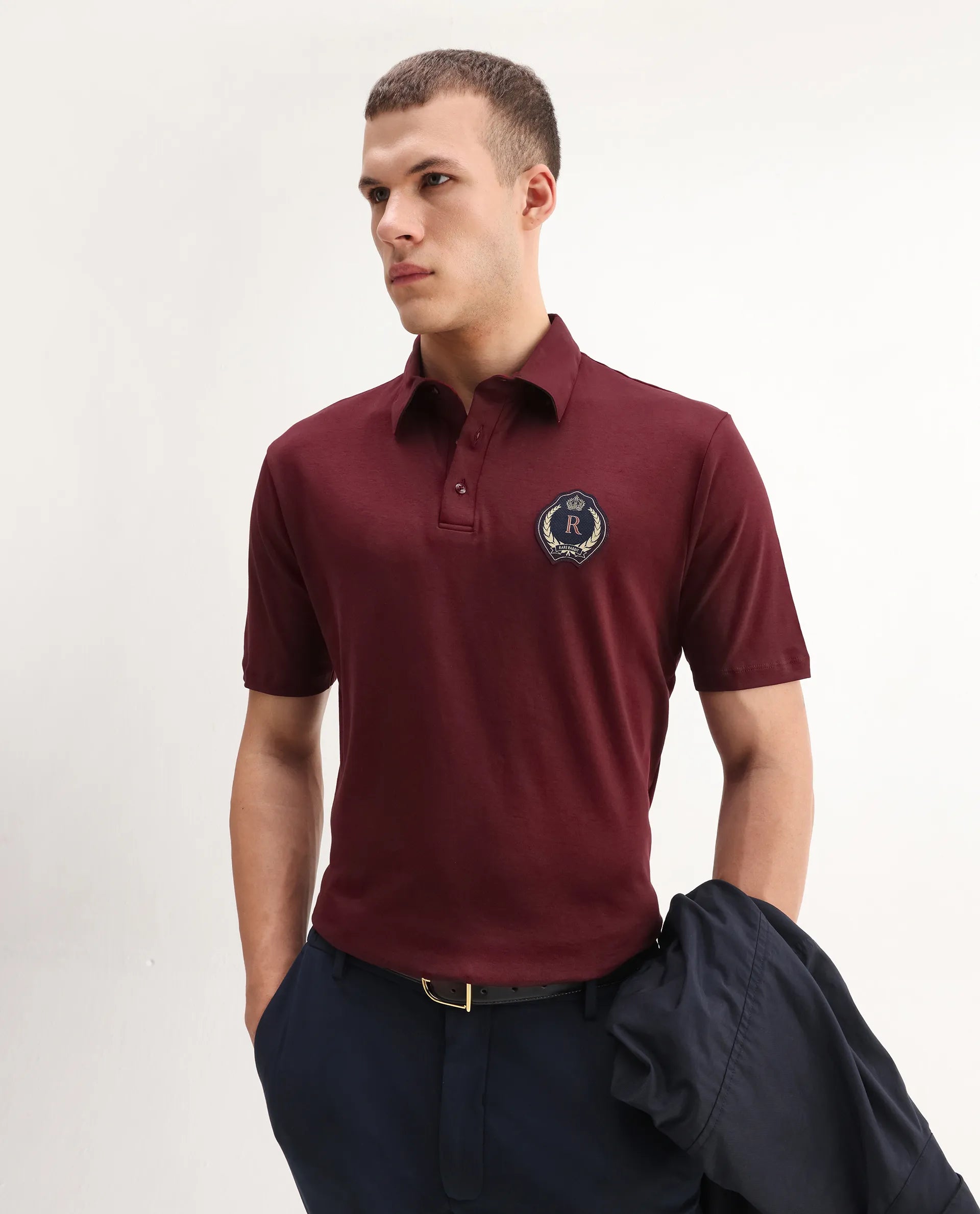 Rare Rabbit Men's Ritz Maroon Cotton Plain Regular Fit Half Sleeve Polo