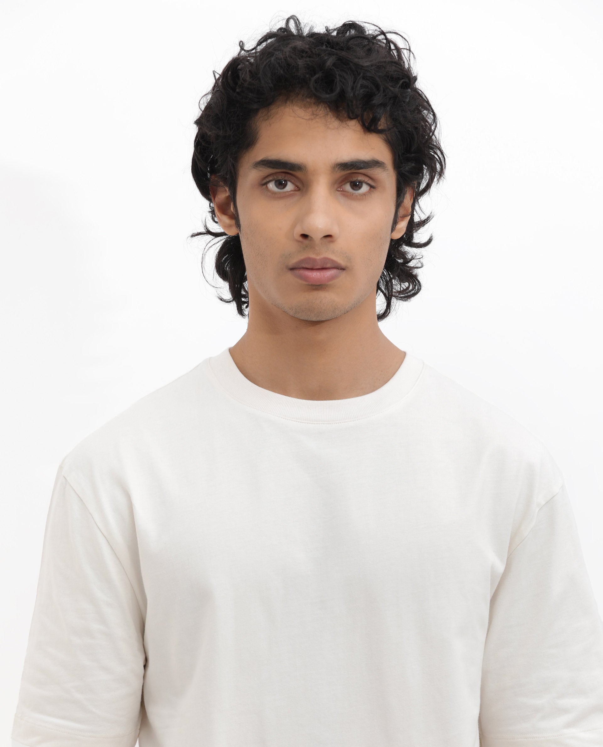 Rare Rabbit Articale Men's River Off White Cotton Polyester Fabric Crew Neck Oversized Fit Graphic Print T-Shirt