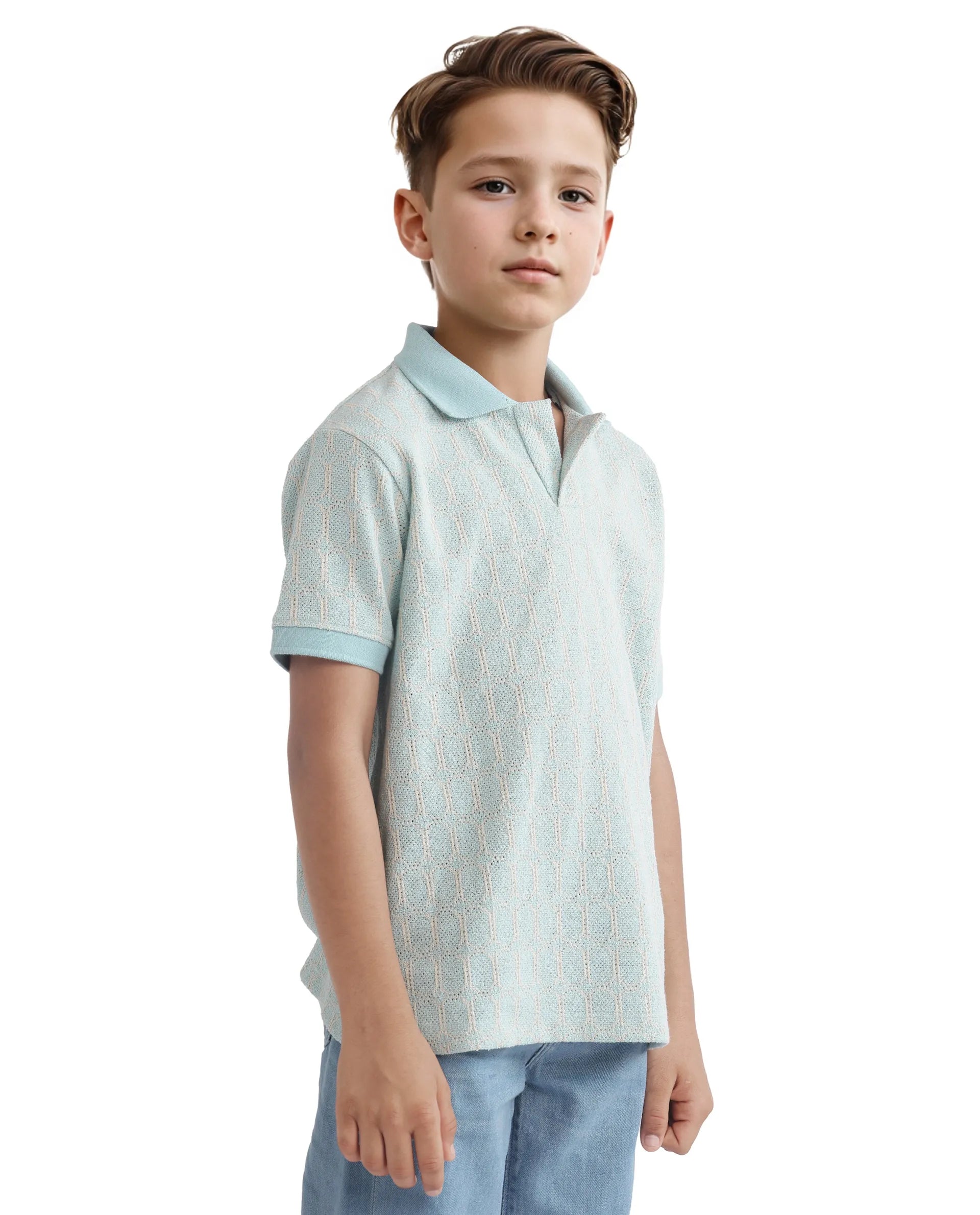 Rare Ones Kids Rivo Light Blue Cotton Blend Half Sleeve Solid Polo