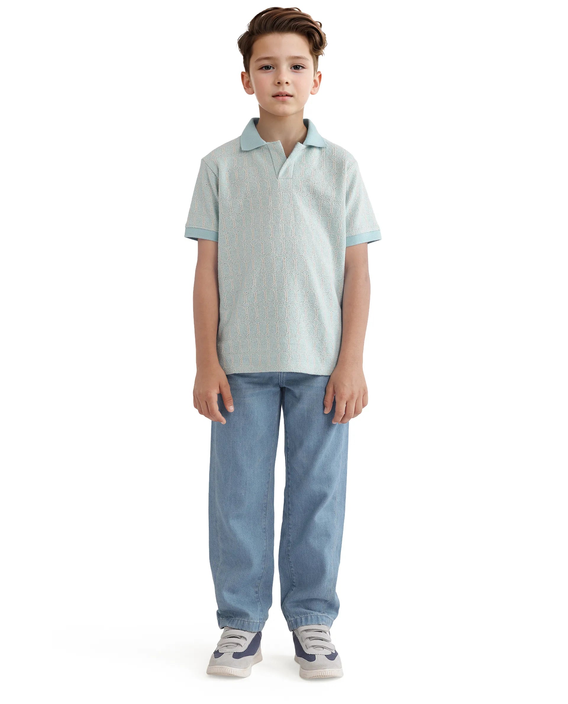 Rare Ones Kids Rivo Light Blue Cotton Blend Half Sleeve Solid Polo