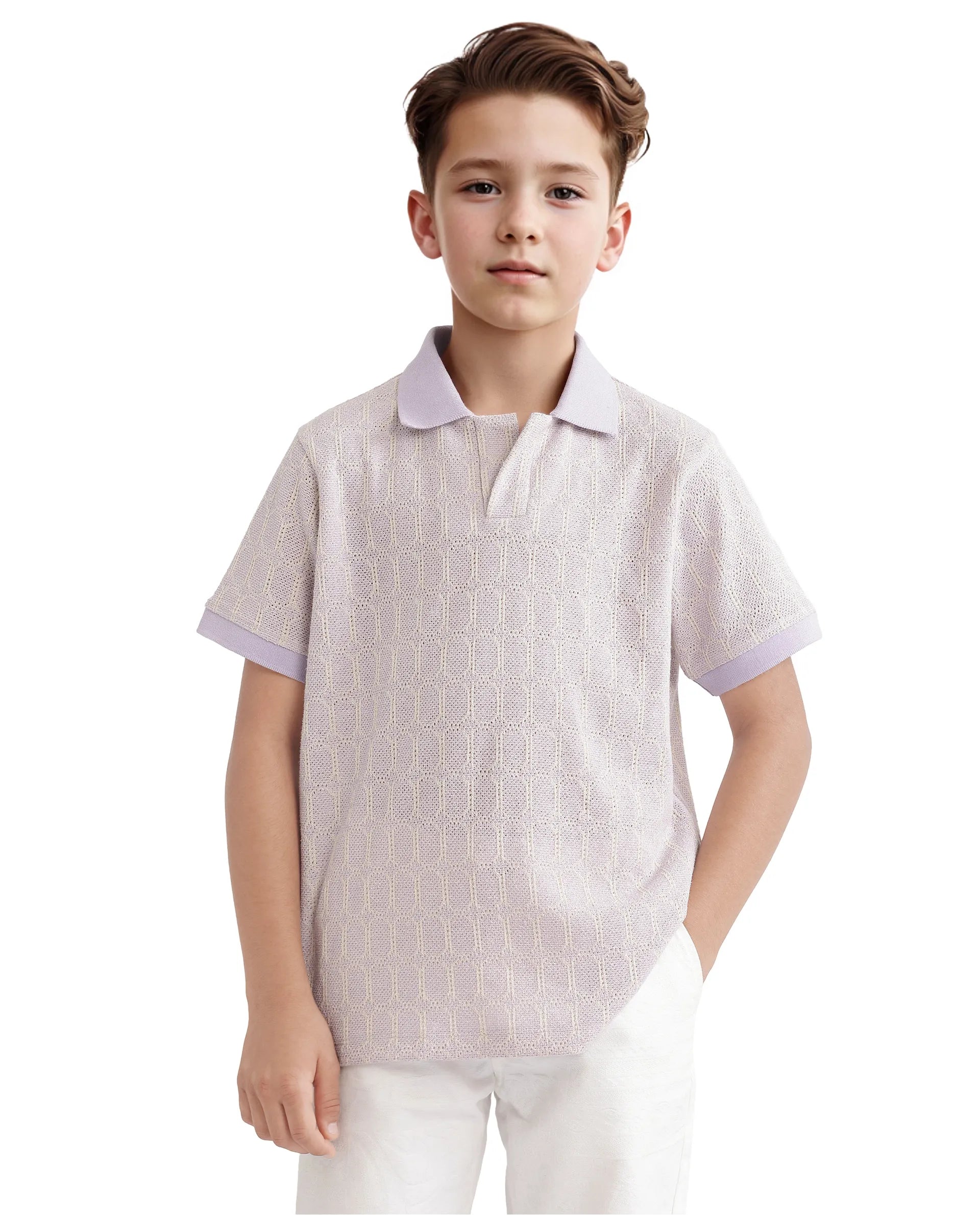 Rare Ones Kids Rivo Light Purple Cotton Blend Short Sleeve Solid Polo