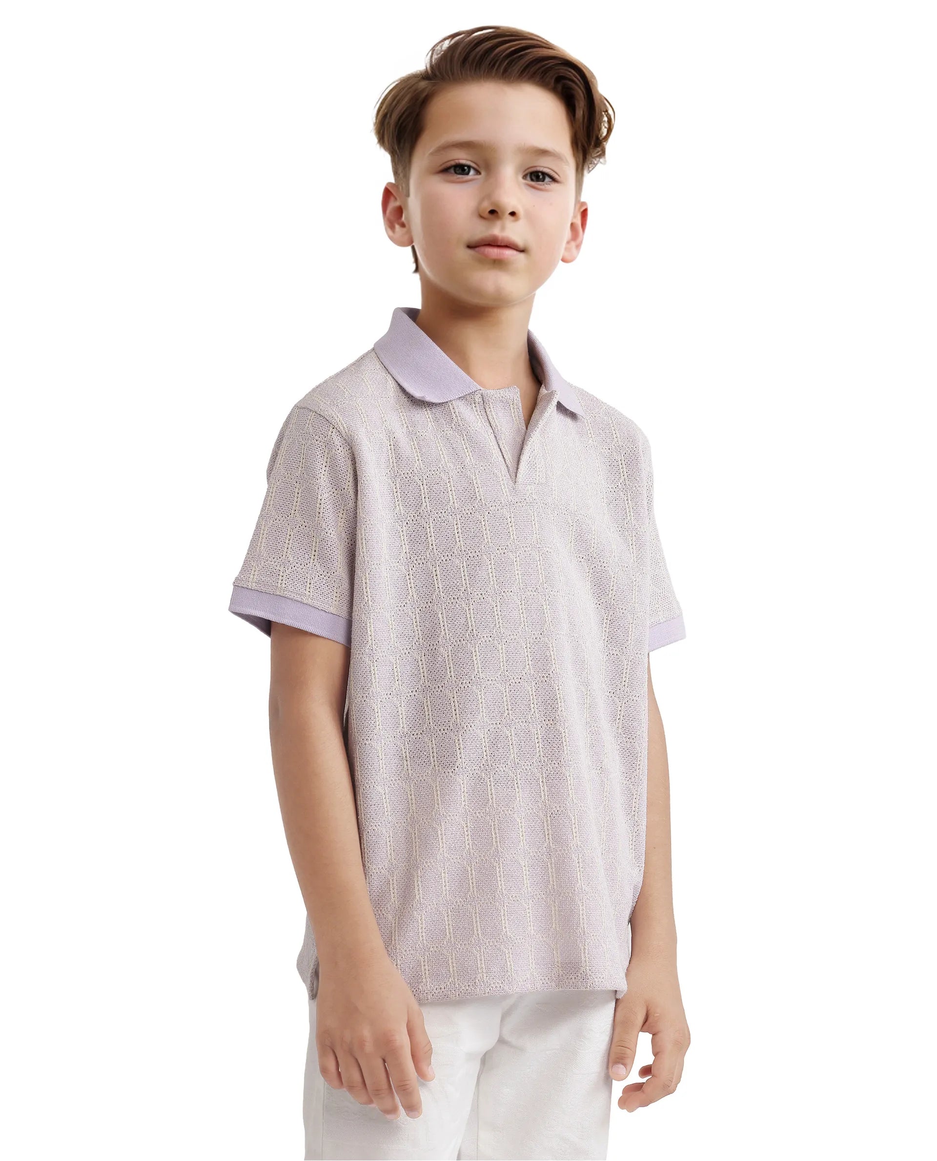 Rare Ones Kids Rivo Light Purple Cotton Blend Short Sleeve Solid Polo