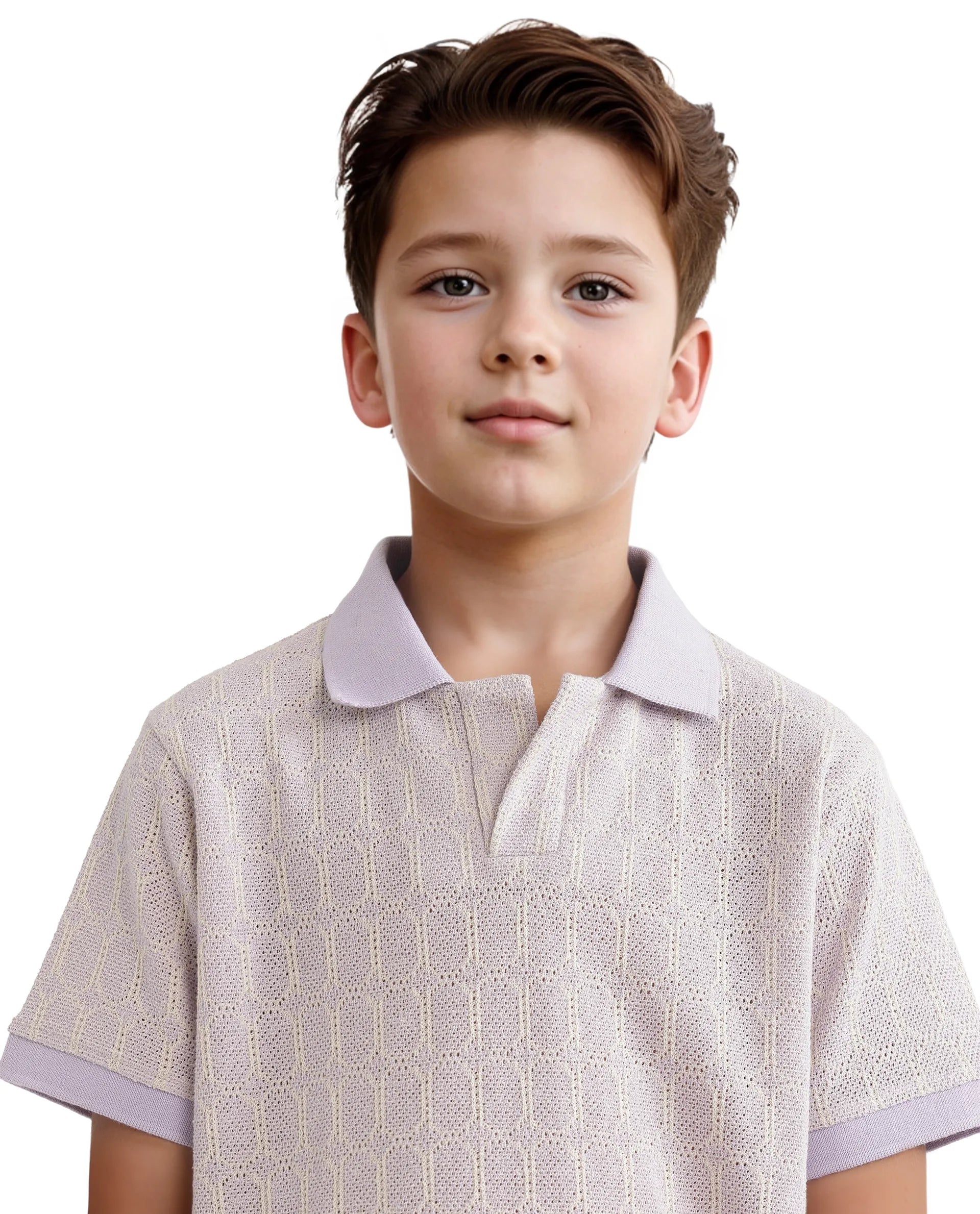 Rare Ones Kids Rivo Light Purple Cotton Blend Short Sleeve Solid Polo