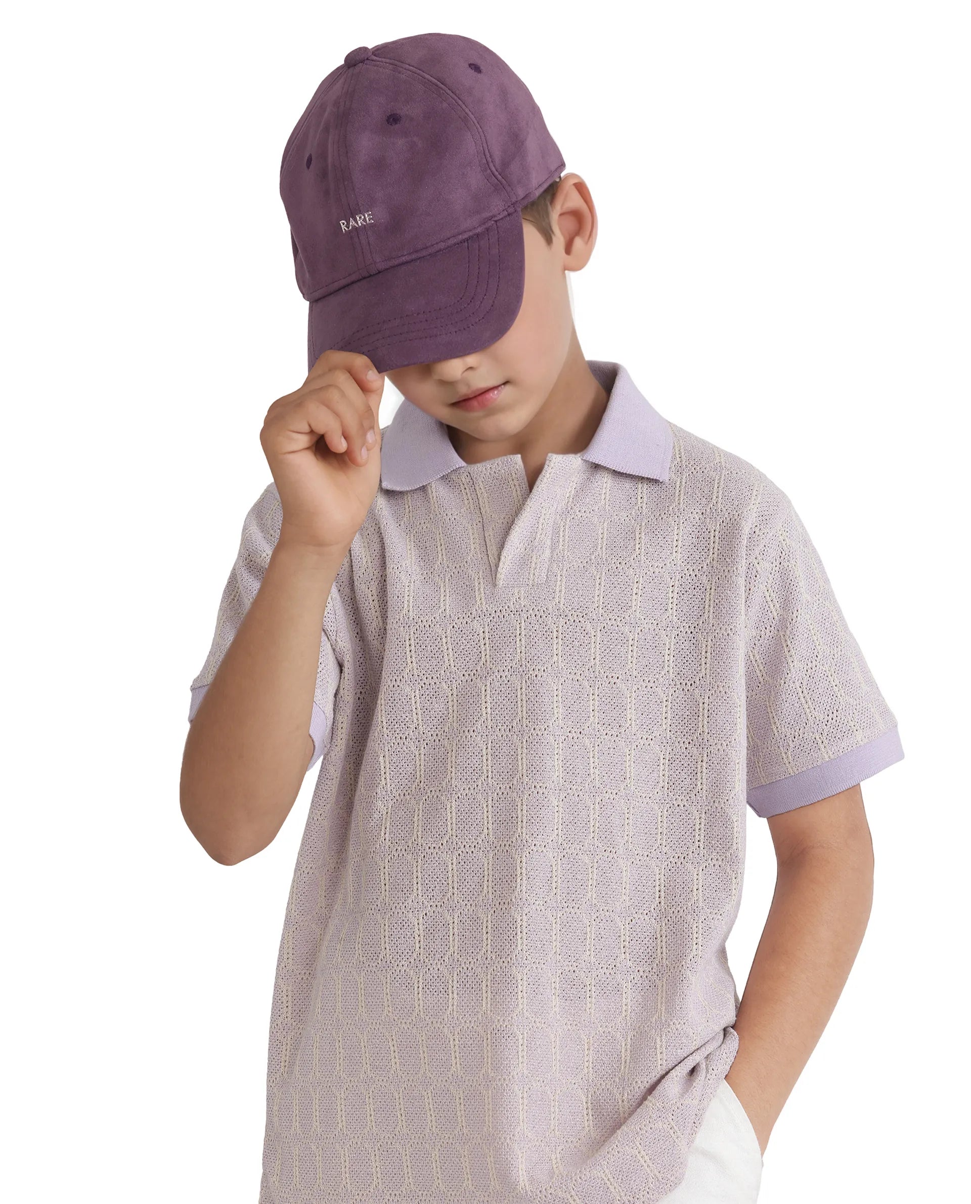 Rare Ones Kids Rivo Light Purple Cotton Blend Short Sleeve Solid Polo