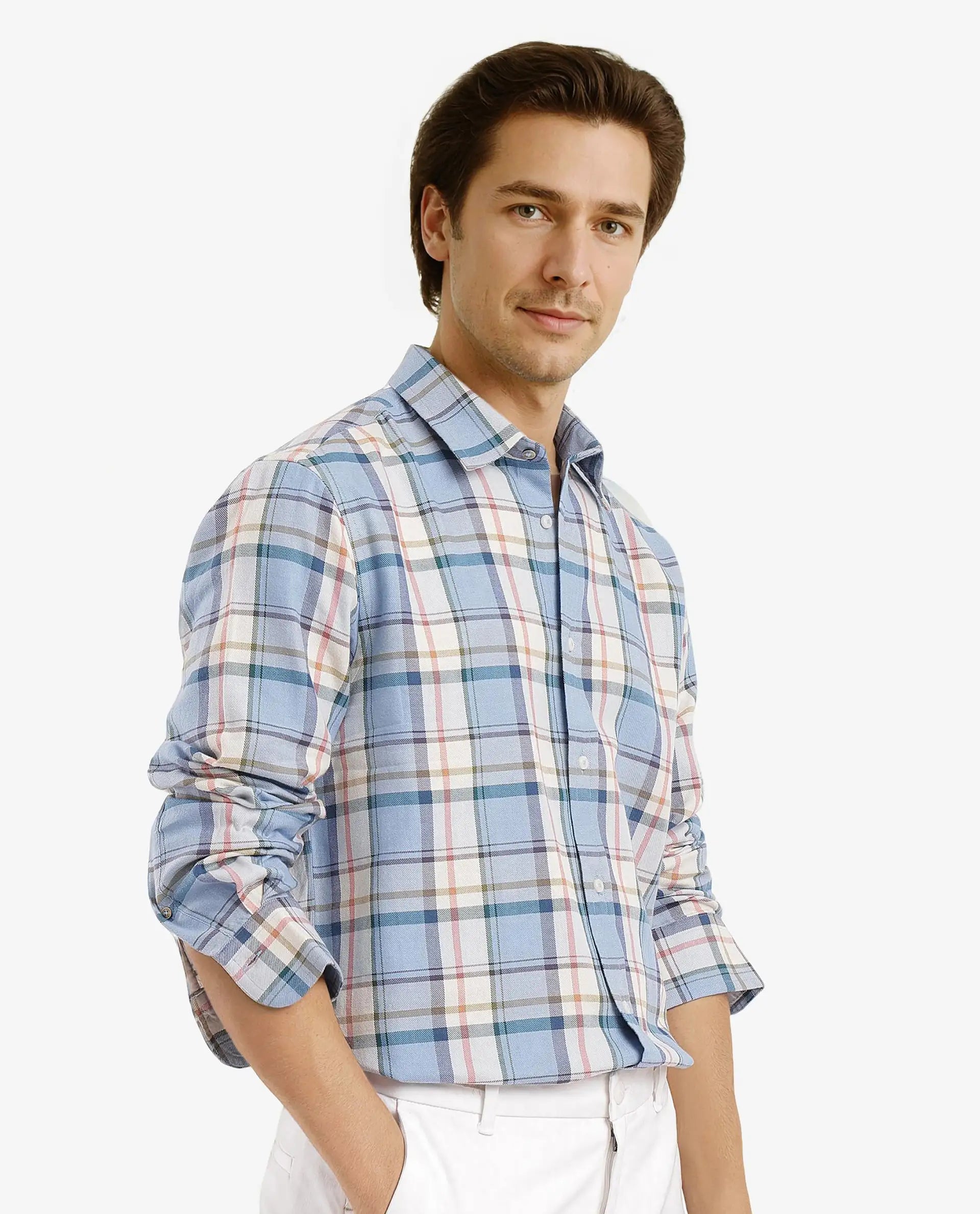 Rare Rabbit Men Rix Light Blue Full Sleeve Regular Collar Button Closure Regular Fit Checks Shirt