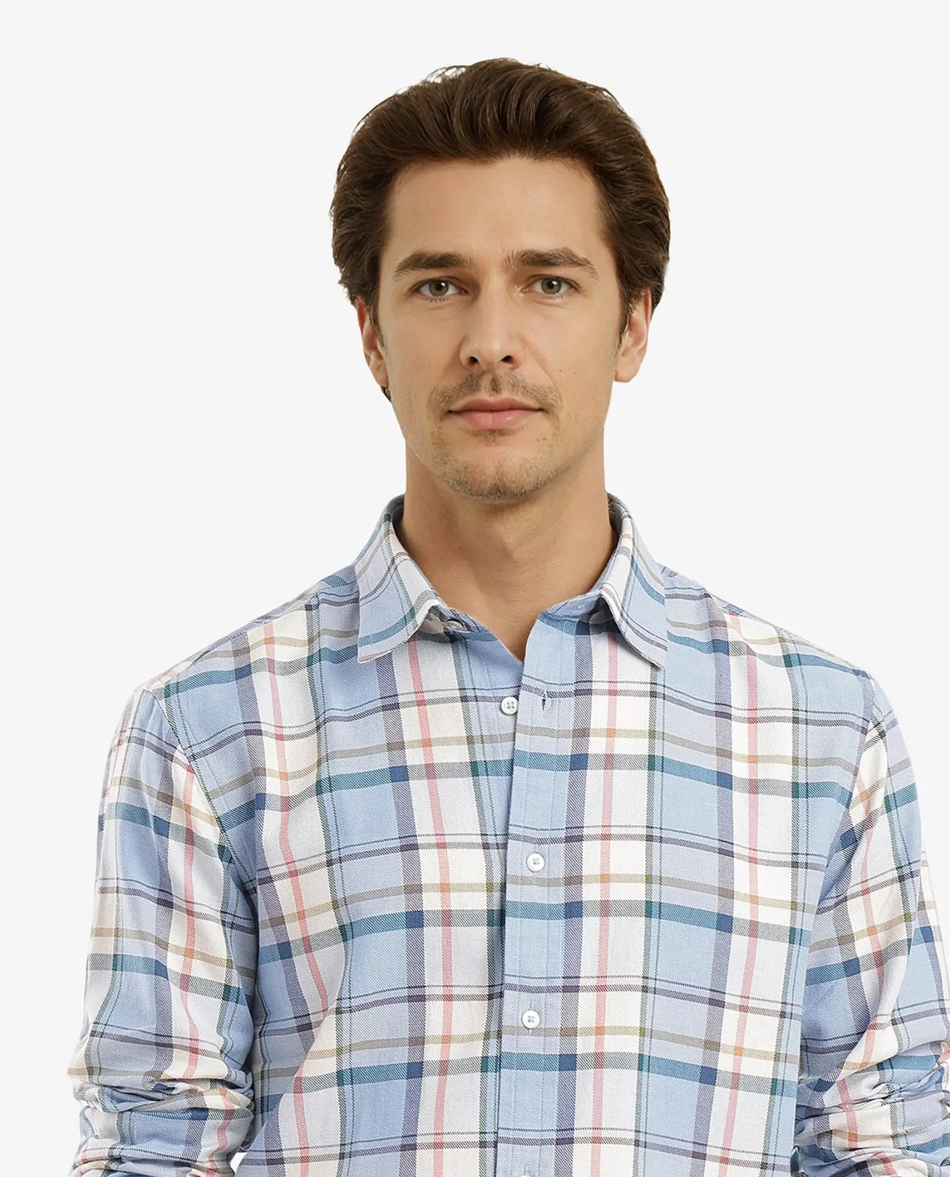 Rare Rabbit Men Rix Light Blue Full Sleeve Regular Collar Button Closure Regular Fit Checks Shirt