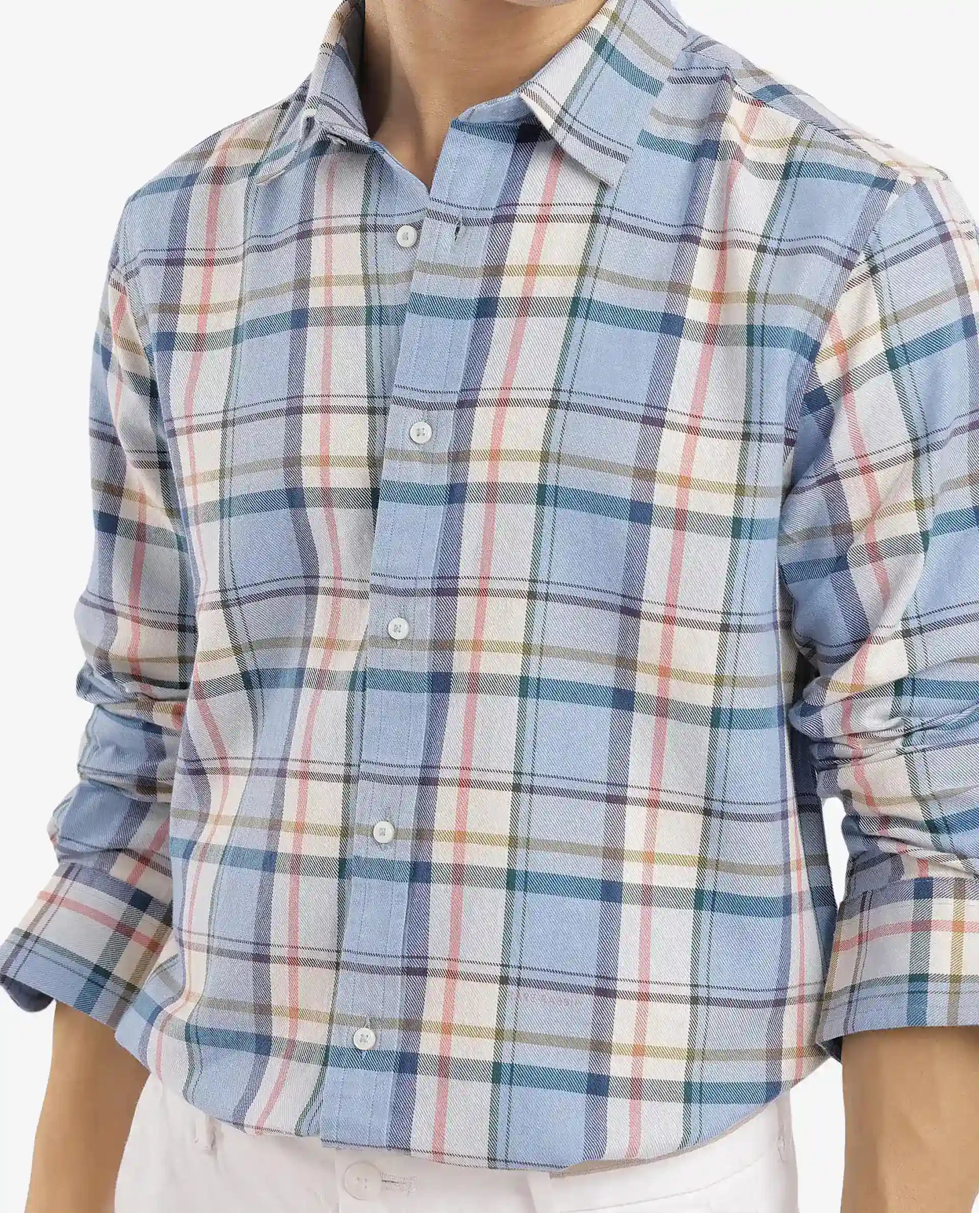 Rare Rabbit Men Rix Light Blue Full Sleeve Regular Collar Button Closure Regular Fit Checks Shirt