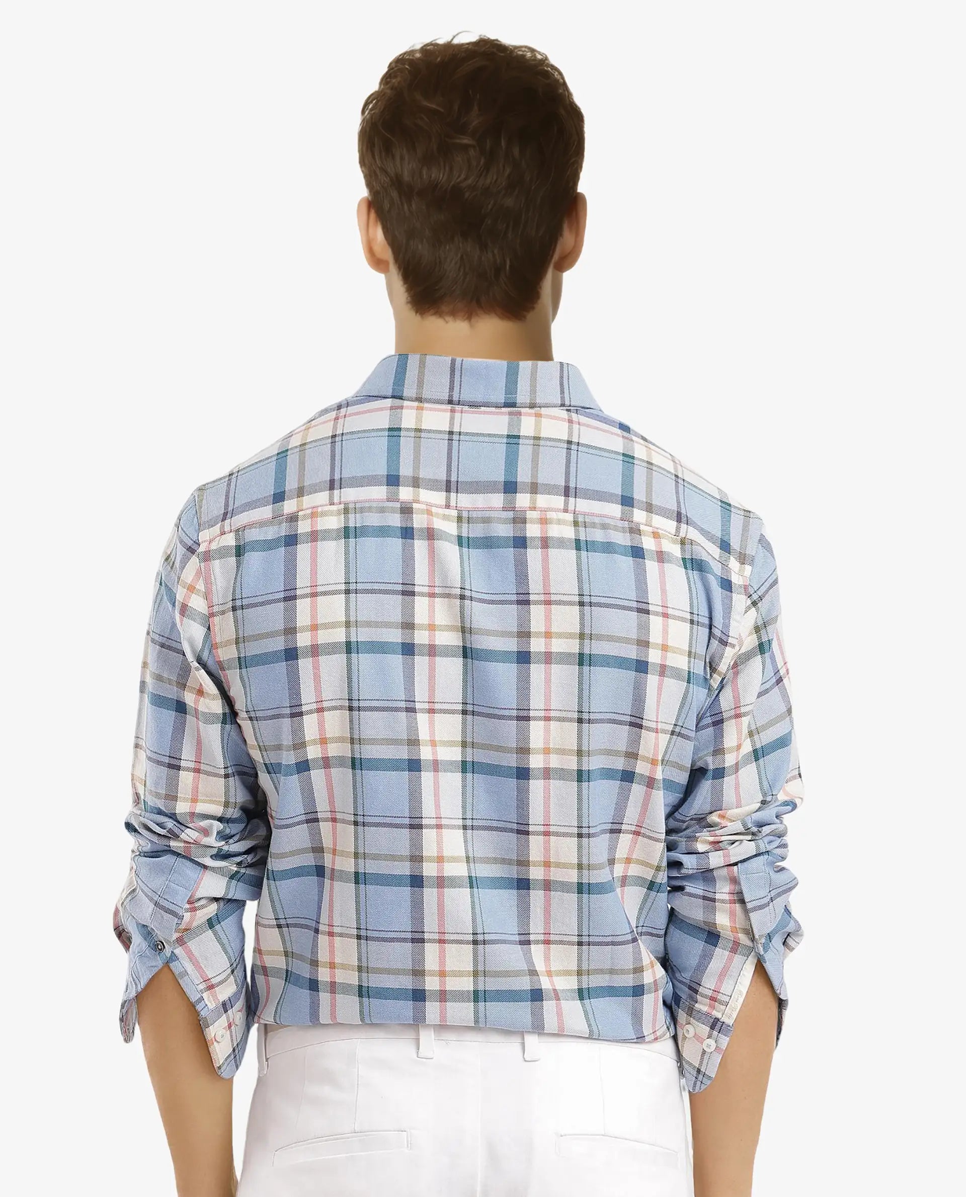 Rare Rabbit Men Rix Light Blue Full Sleeve Regular Collar Button Closure Regular Fit Checks Shirt