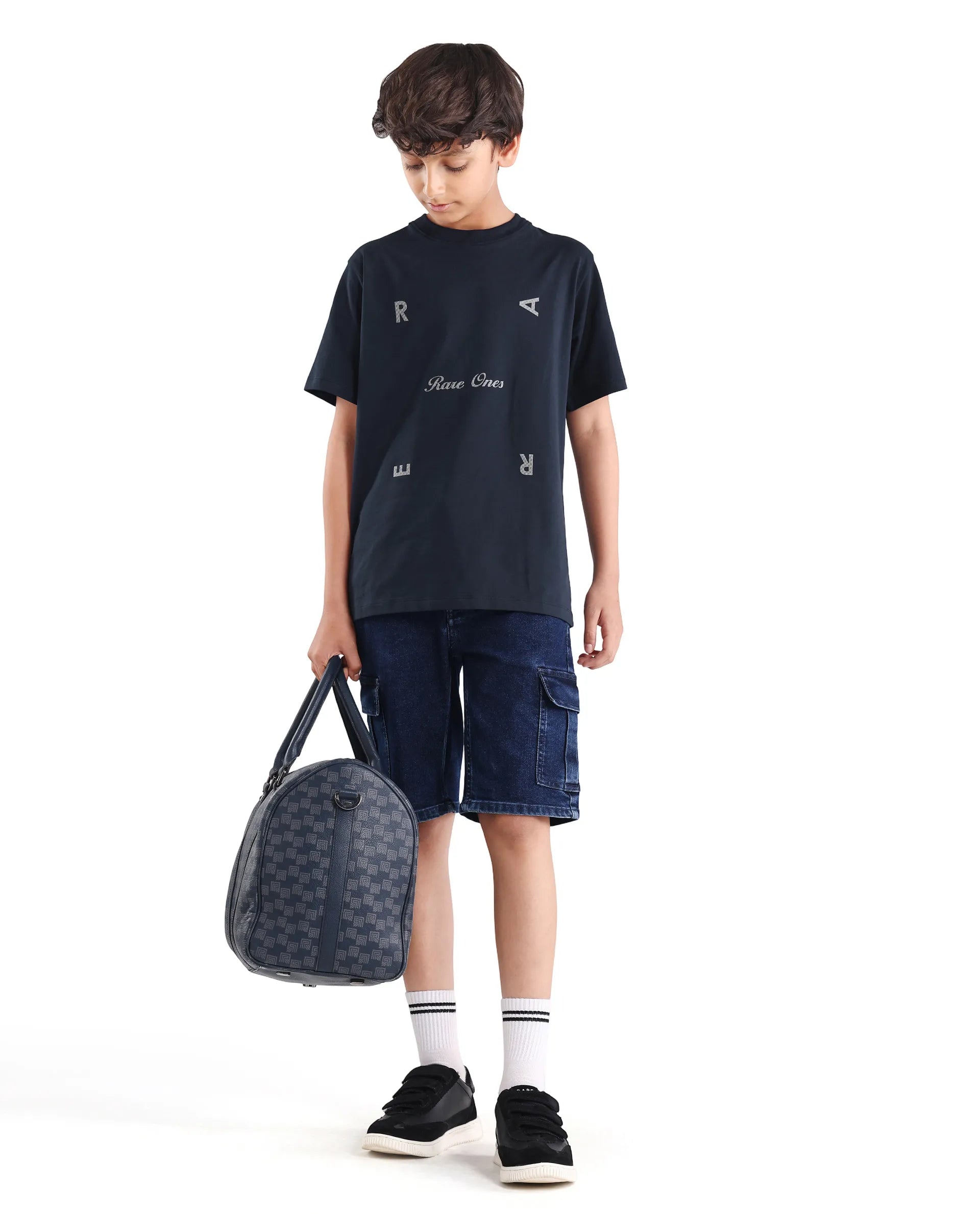 Rare Ones Kids Rizz Dark Navy Cotton Blend Pull-On Closure Badge Applique Regular Fit T-Shirt