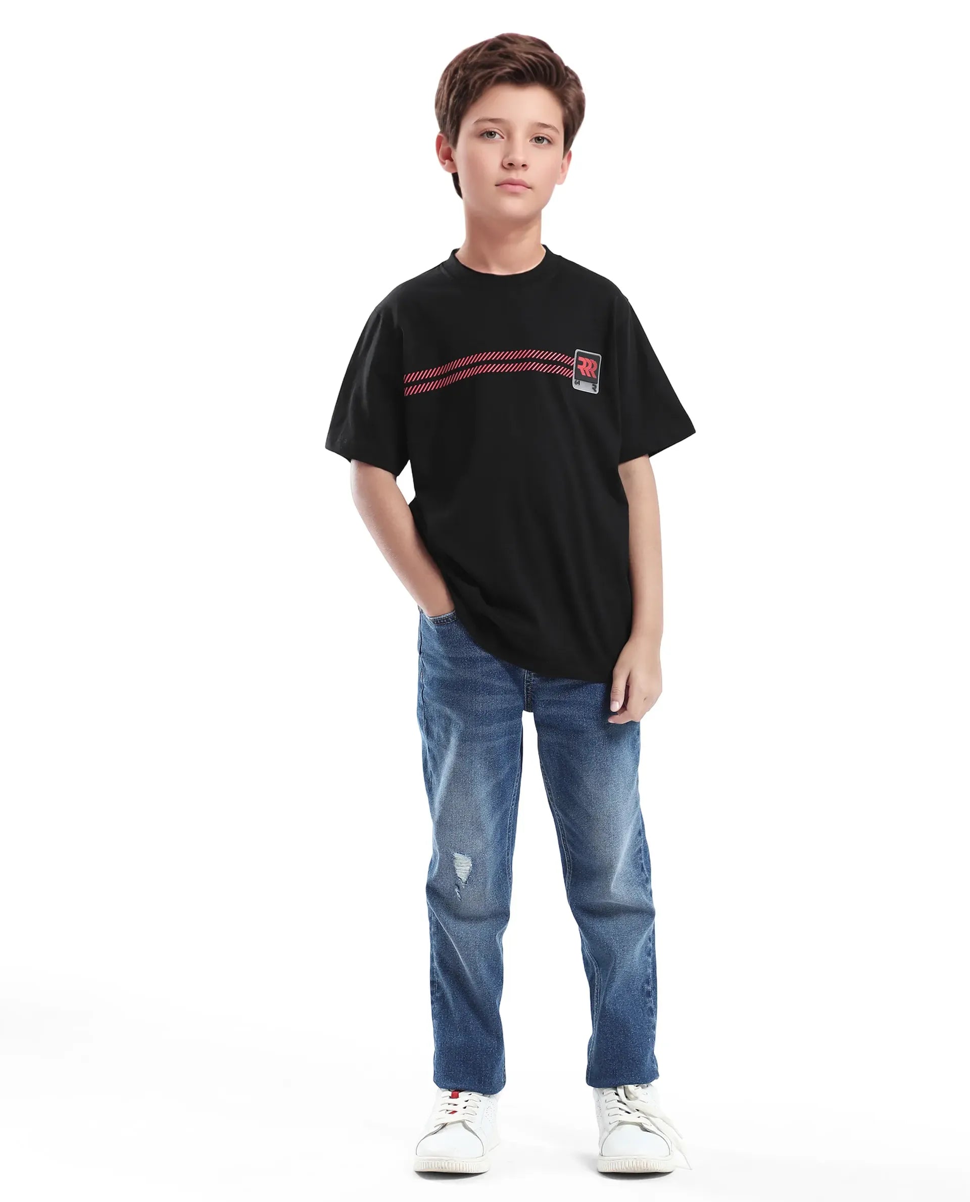 Rare Ones Kids Rlash Black Cotton Half Sleeve Solid Slip-On Closure Regular Fit T-Shirt