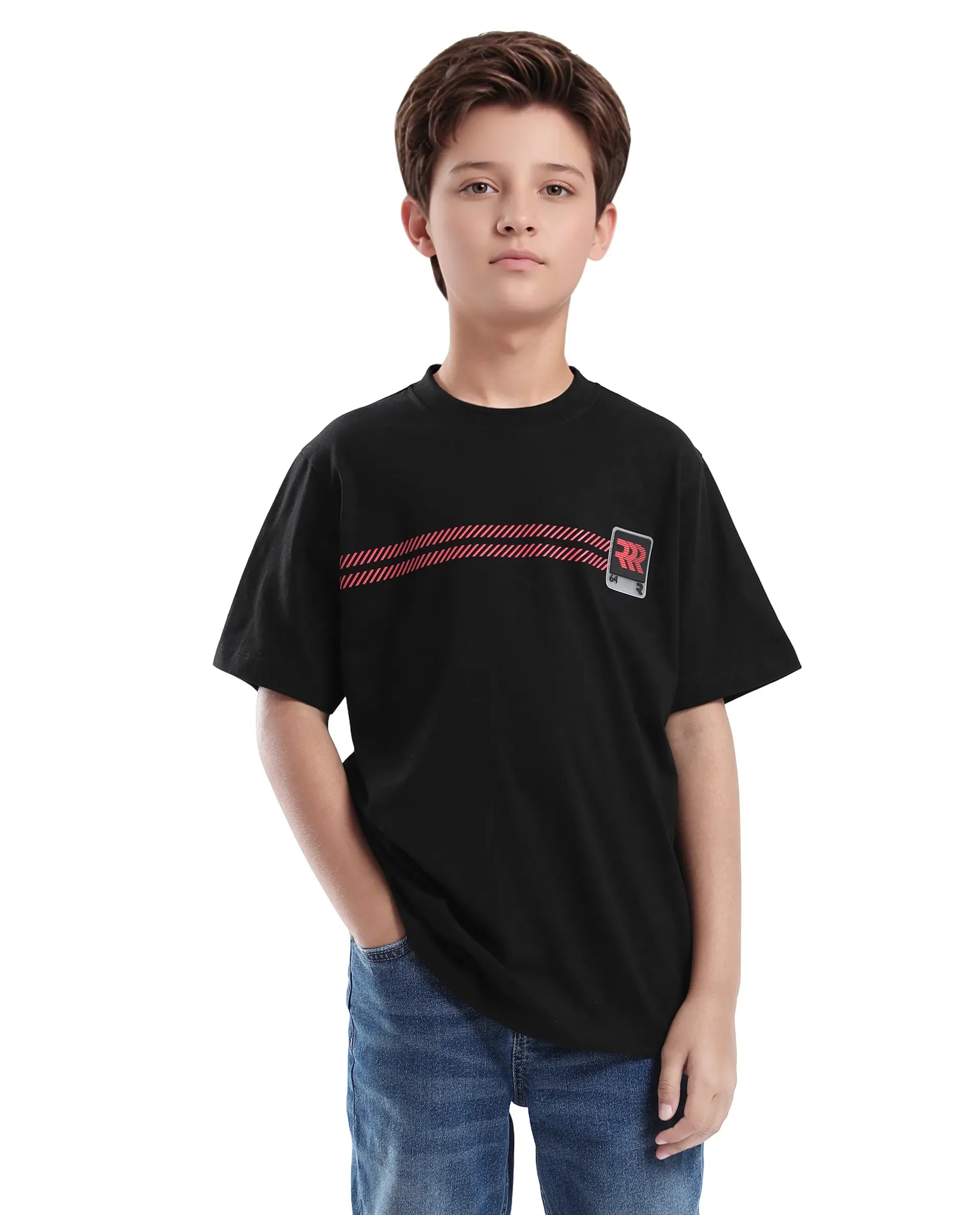 Rare Ones Kids Rlash Black Cotton Half Sleeve Solid Slip-On Closure Regular Fit T-Shirt