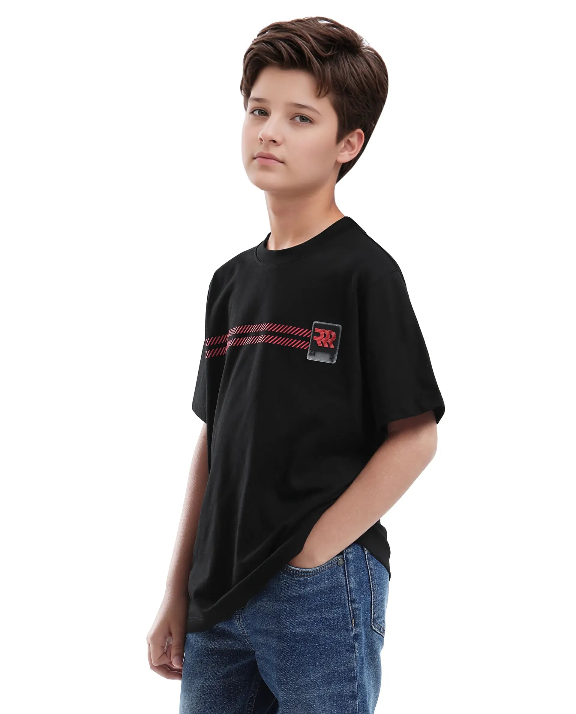 Rare Ones Kids Rlash Black Cotton Half Sleeve Solid Slip-On Closure Regular Fit T-Shirt