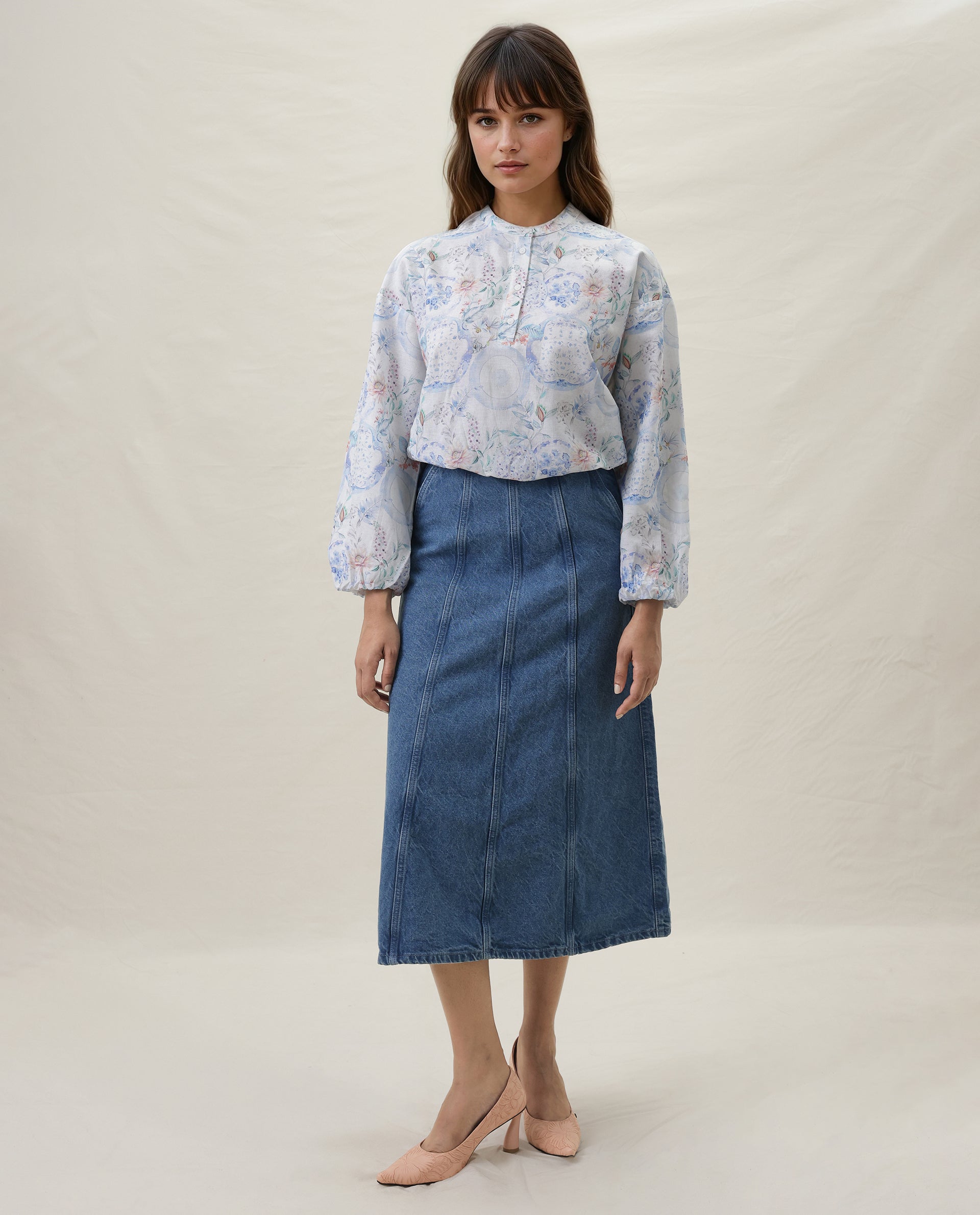 Rareism Women Shy Navy Top Full Sleeves Stripe