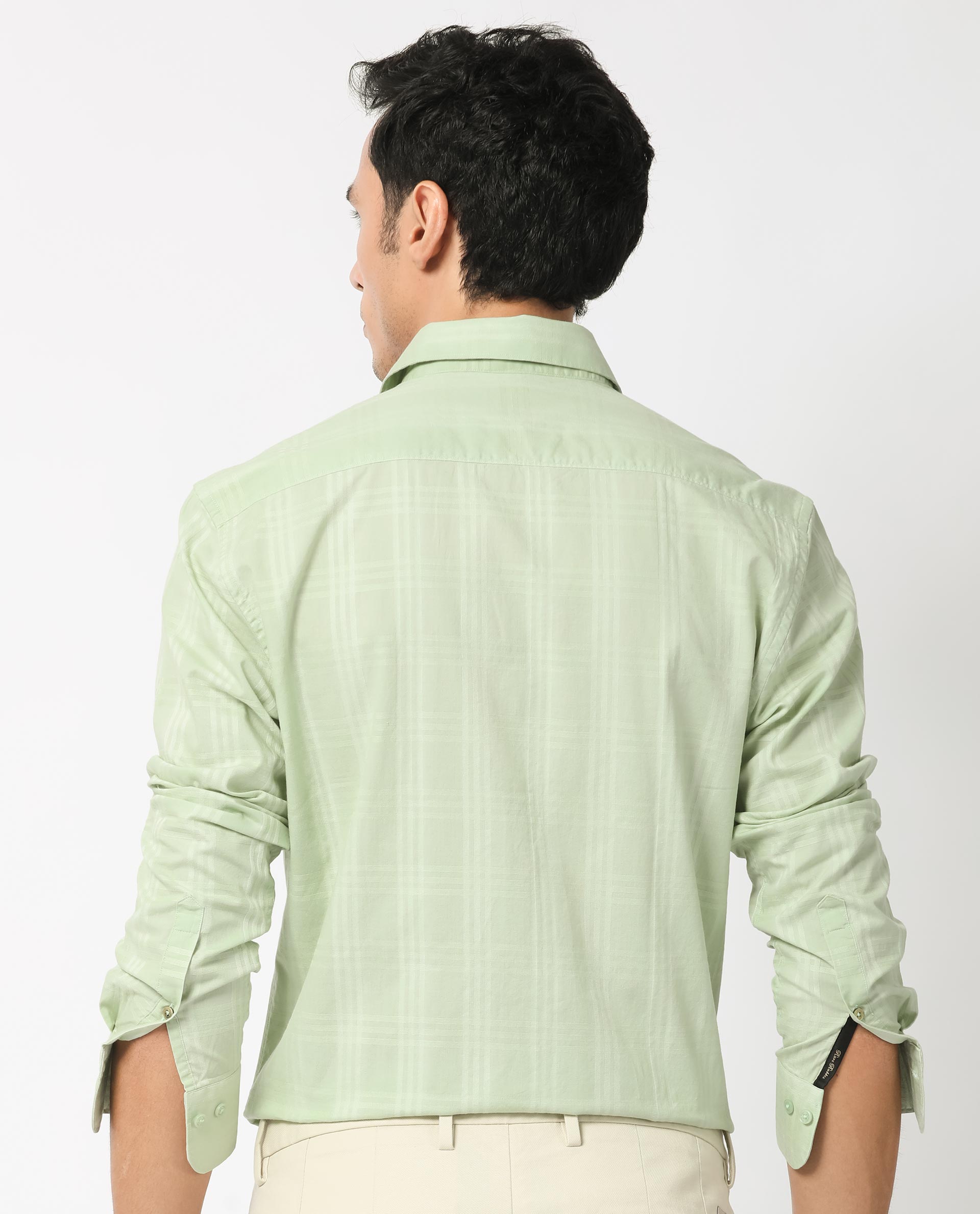 Rare Rabbit Men's Roar Pastel Green Cotton Fabric Full Sleeves Checks Shirt