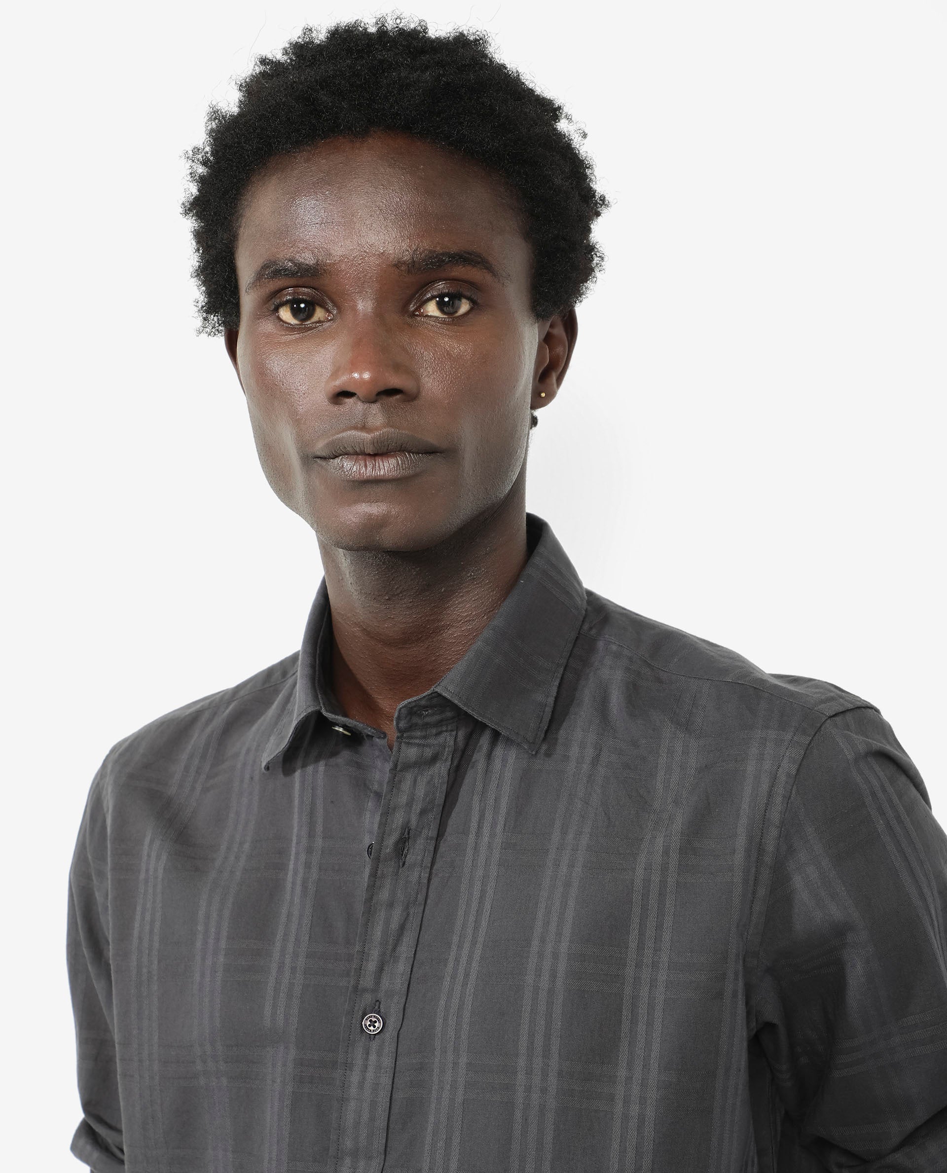 Rare Rabbit Men's Roar Dark Grey Cotton Fabric Full Sleeves Collared Neck Checks Shirt