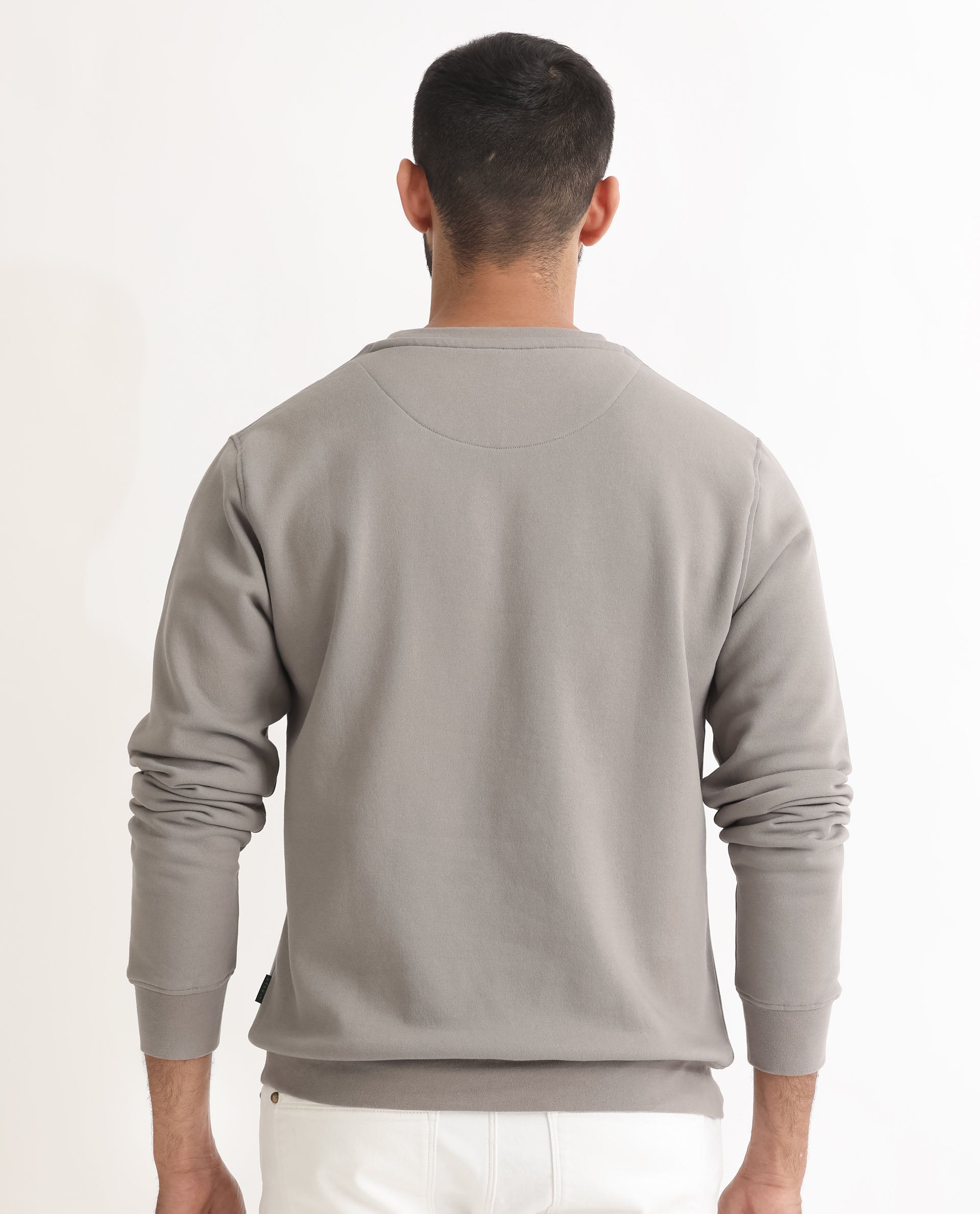 Rare Rabbit Men's Robbs Grey Cotton Polyester Fabric Full Sleeves Graphic Printed Logo Sweatshirt