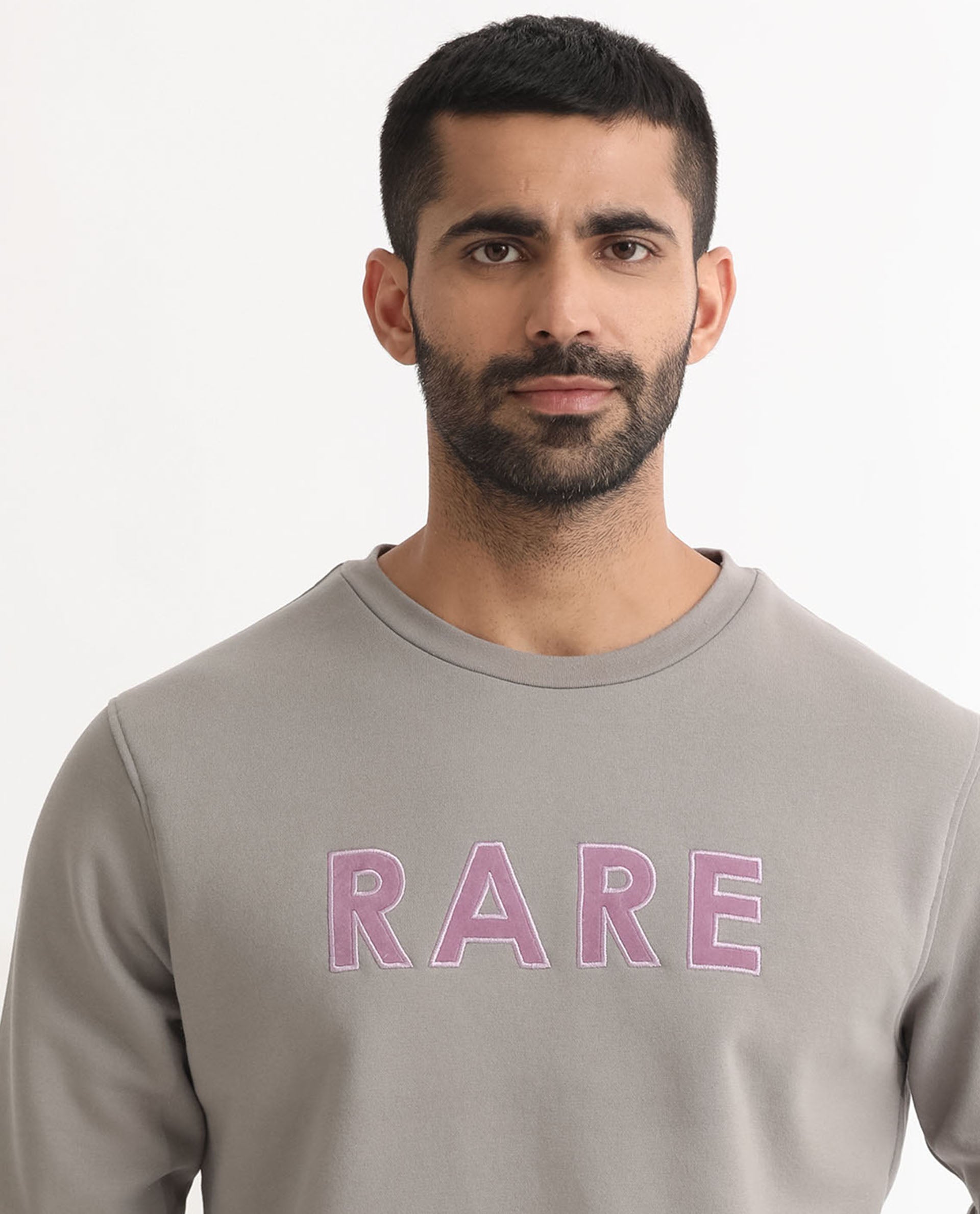 Rare Rabbit Men's Robbs Grey Cotton Polyester Fabric Full Sleeves Graphic Printed Logo Sweatshirt