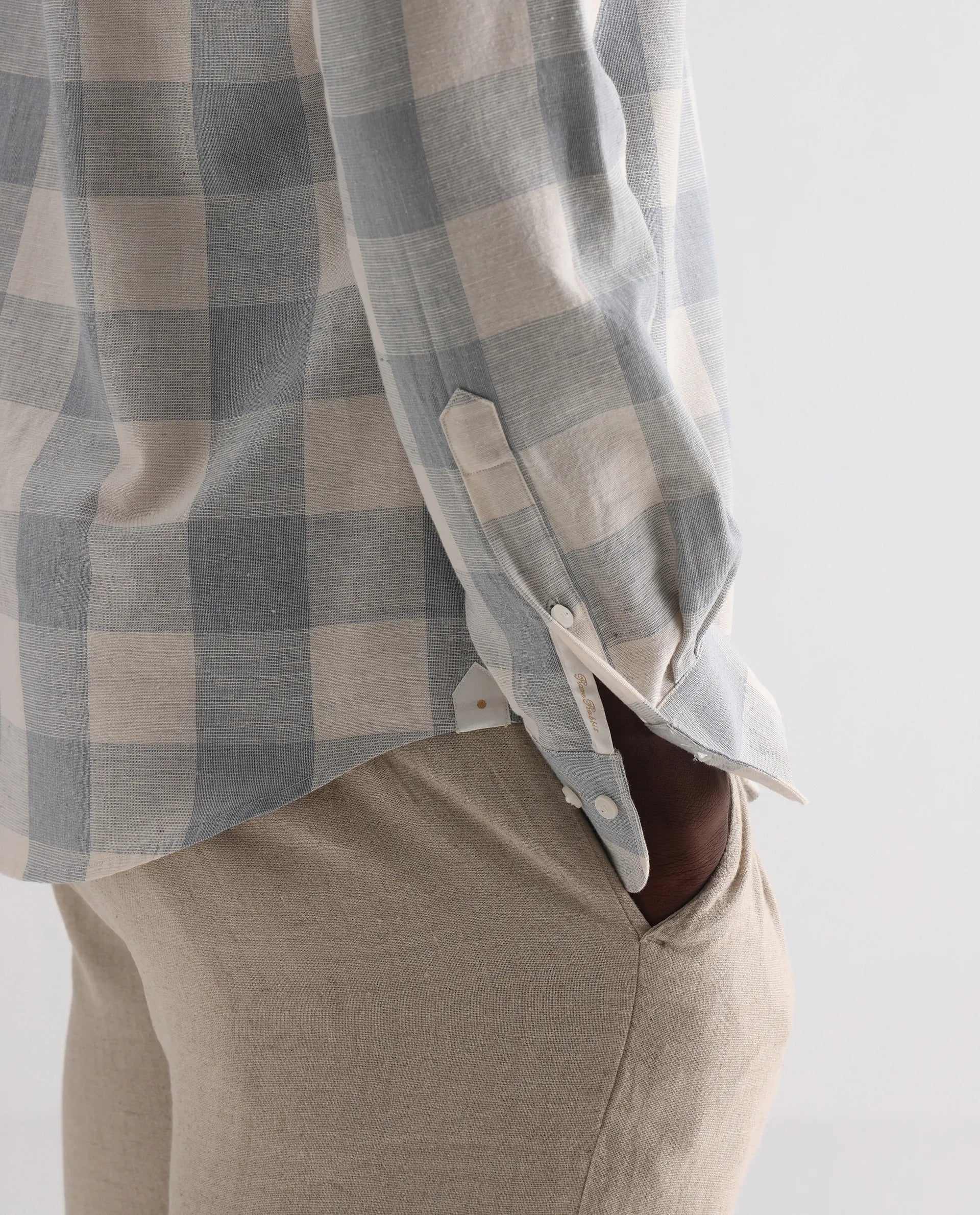 Rare Rabbit Men's Robina Blue 100% Linen Checked Print Regular Fit Full Sleeve Collared Shirt