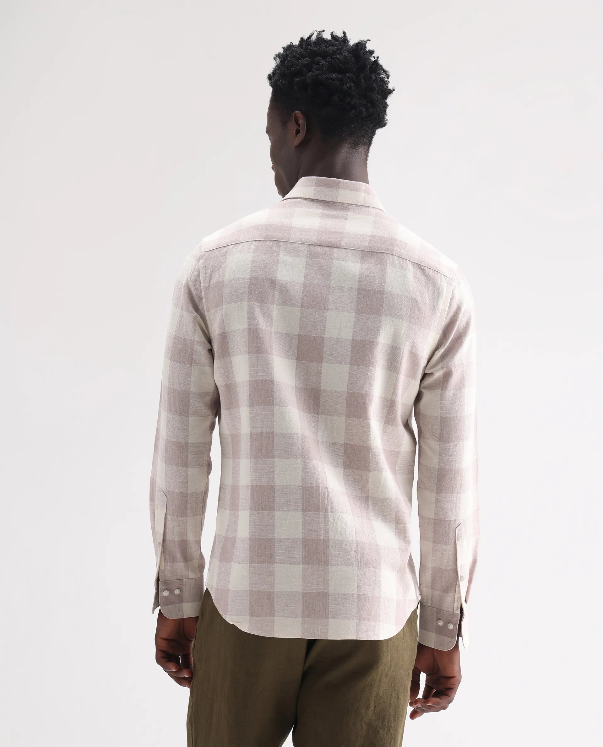 Rare Rabbit Men's Robina Pink 100% Linen Checked Print Regular Fit Full Sleeve Collared Shirt