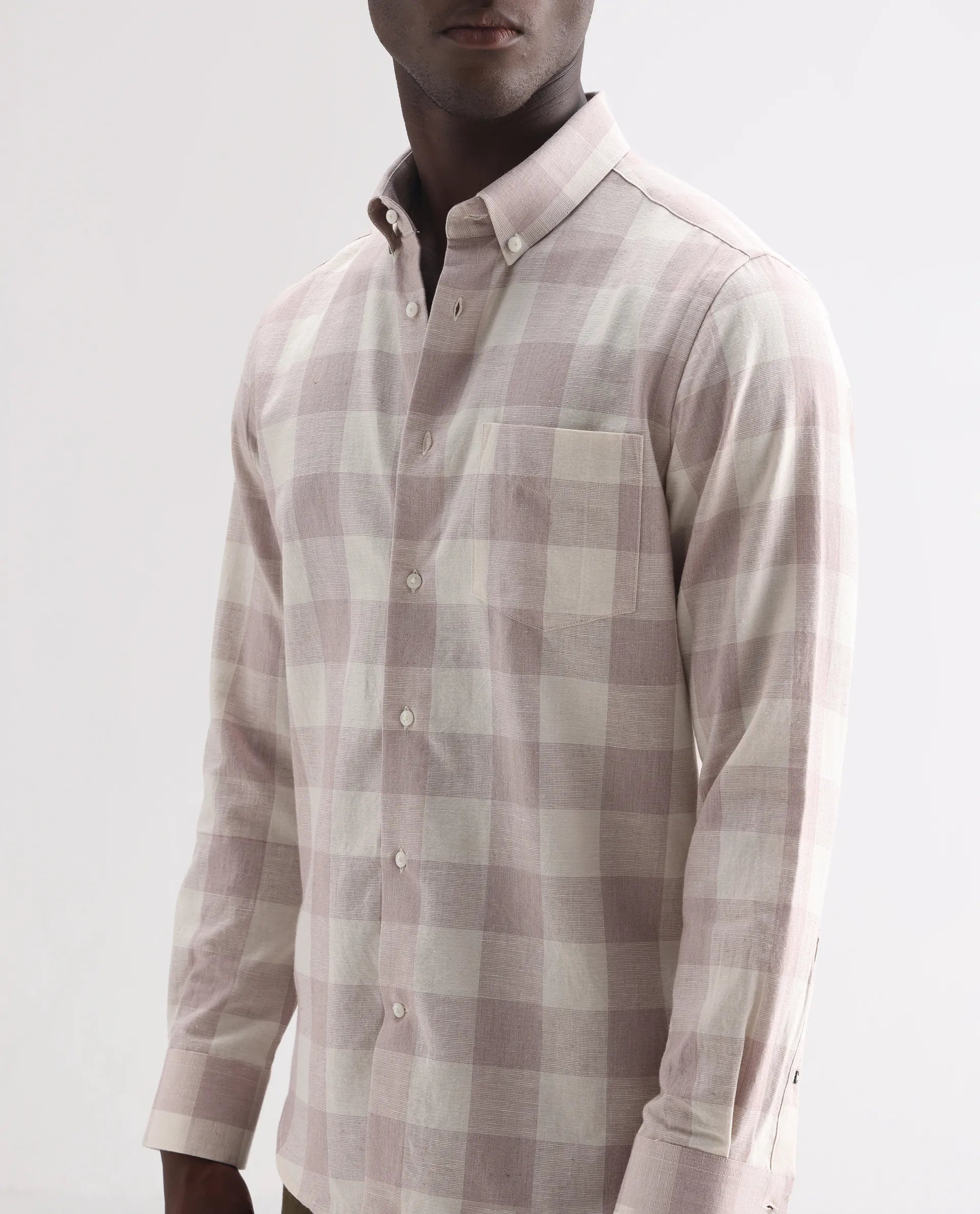 Rare Rabbit Men's Robina Pink 100% Linen Checked Print Regular Fit Full Sleeve Collared Shirt