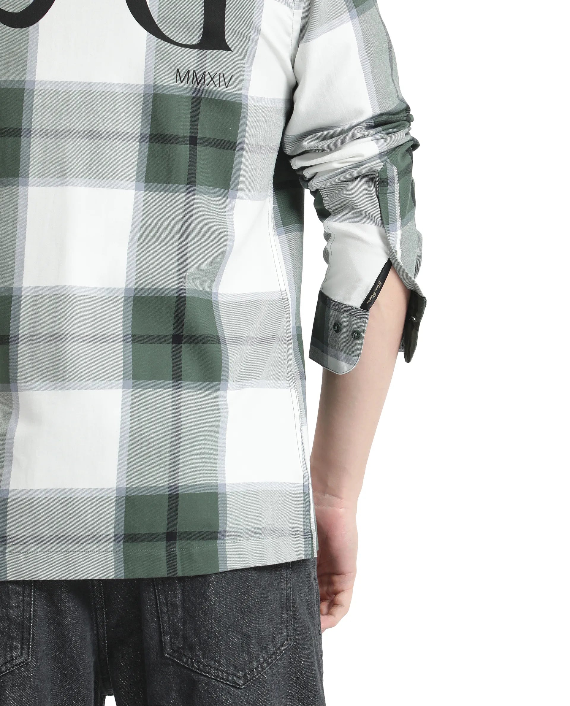 Rare Rabbit Men Rock Ford-2 Green Cotton Fabric Full Sleeve Regular Fit Graphic Backprint Checked Shirt