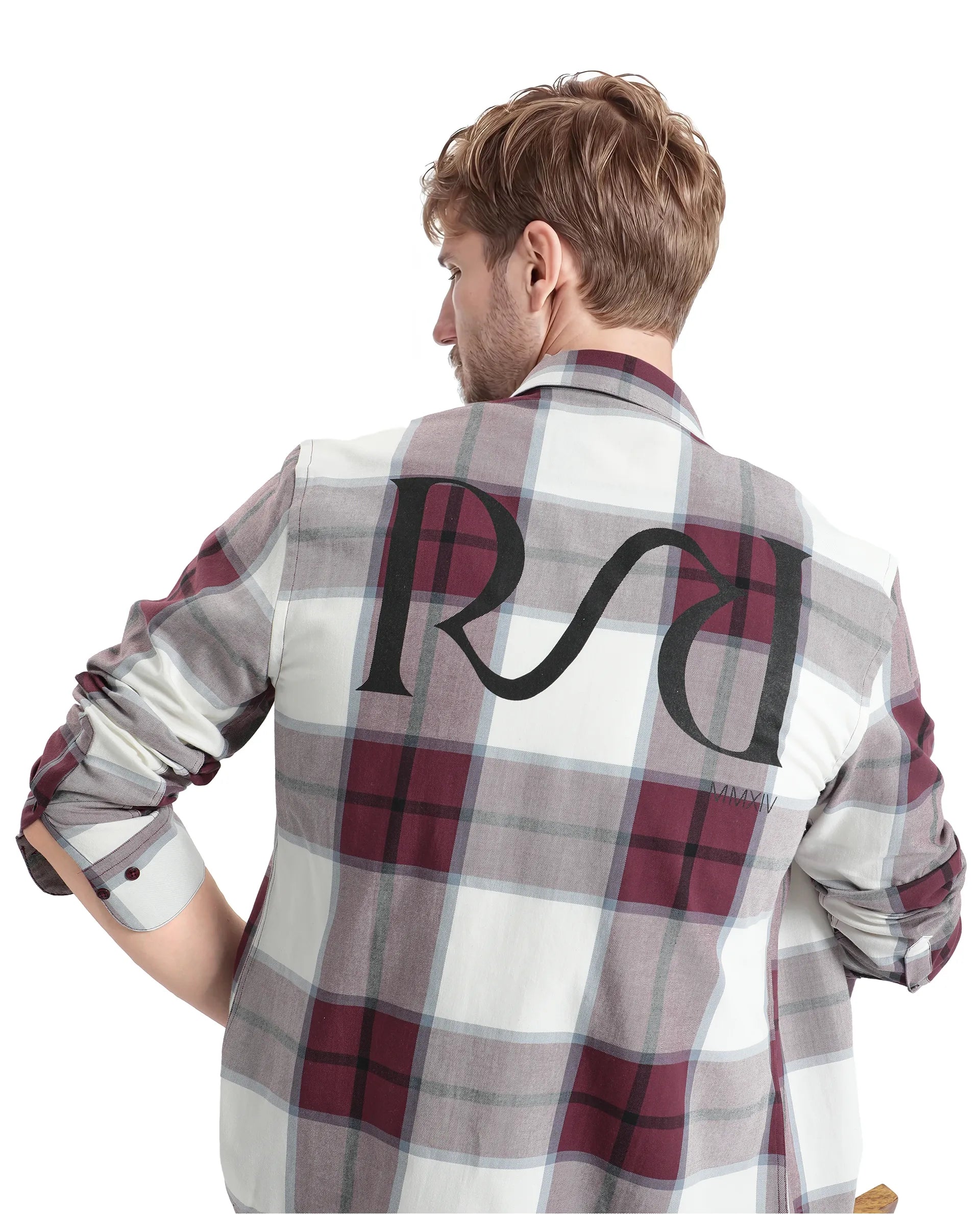 Rare Rabbit Men Rock Ford Maroon-2 Cotton Fabric Full Sleeve Regular Fit Graphic Backprint Checked Shirt