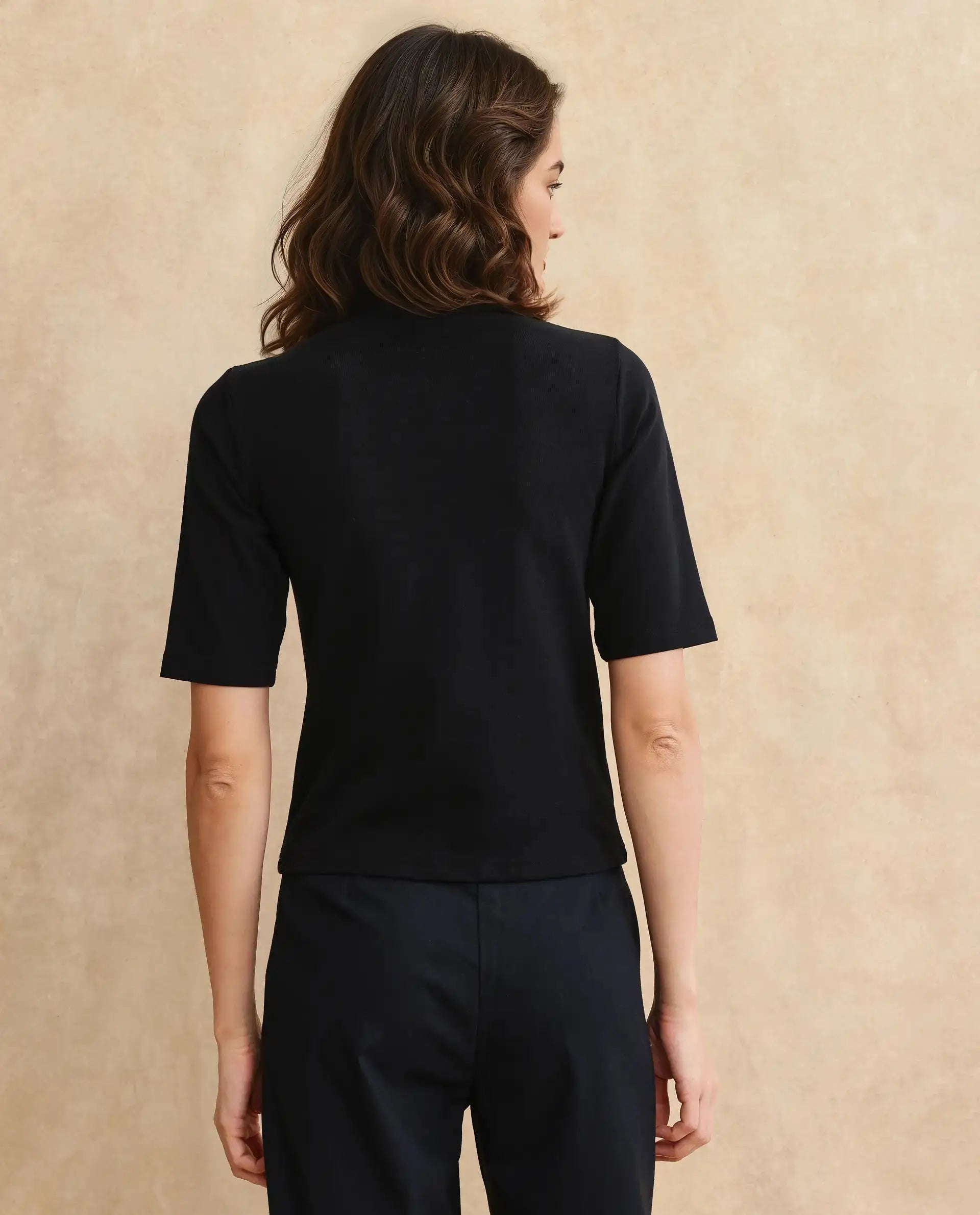 Rareism Women Rohdrio Black Knitted Plain Top