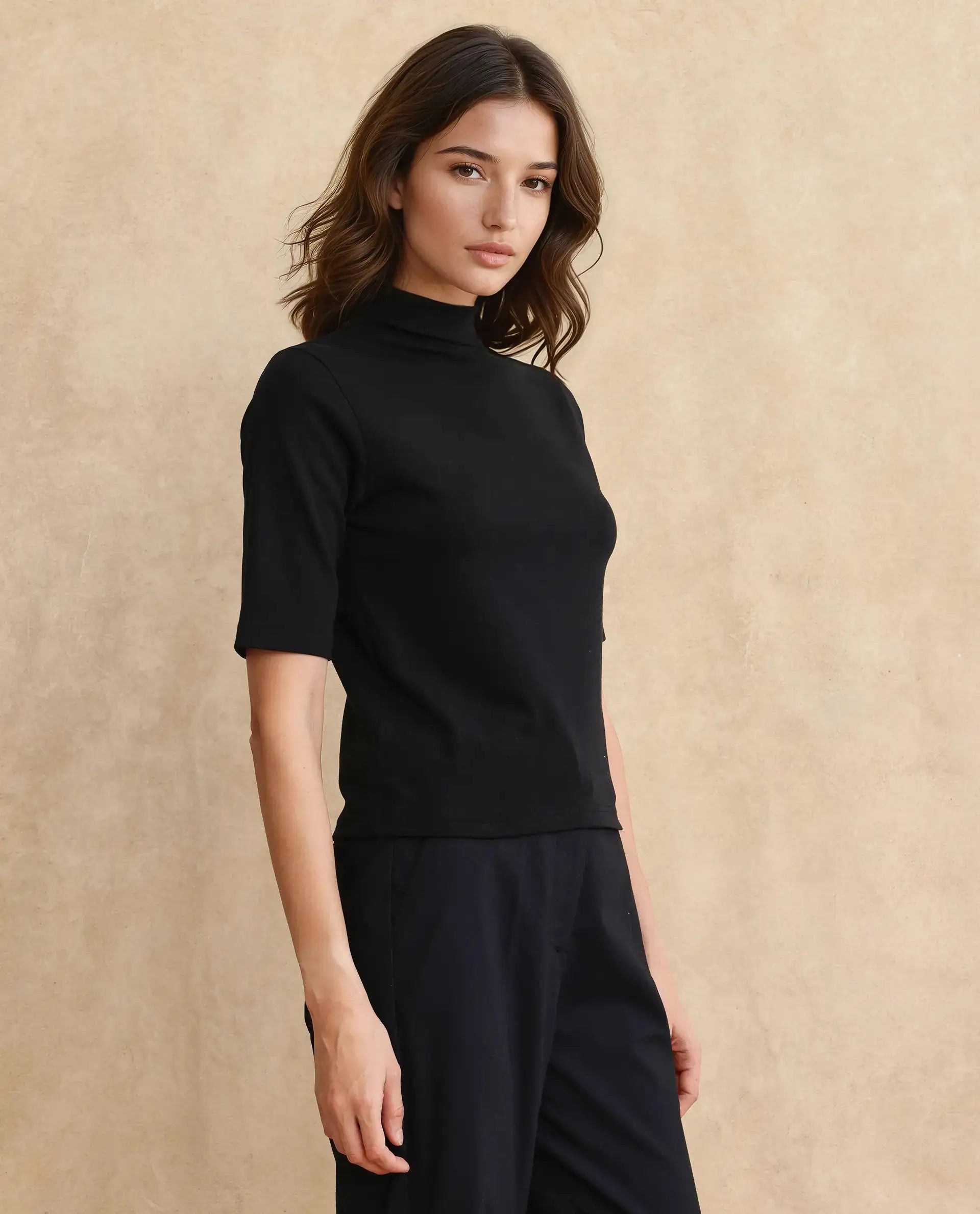 Rareism Women Rohdrio Black Knitted Plain Top