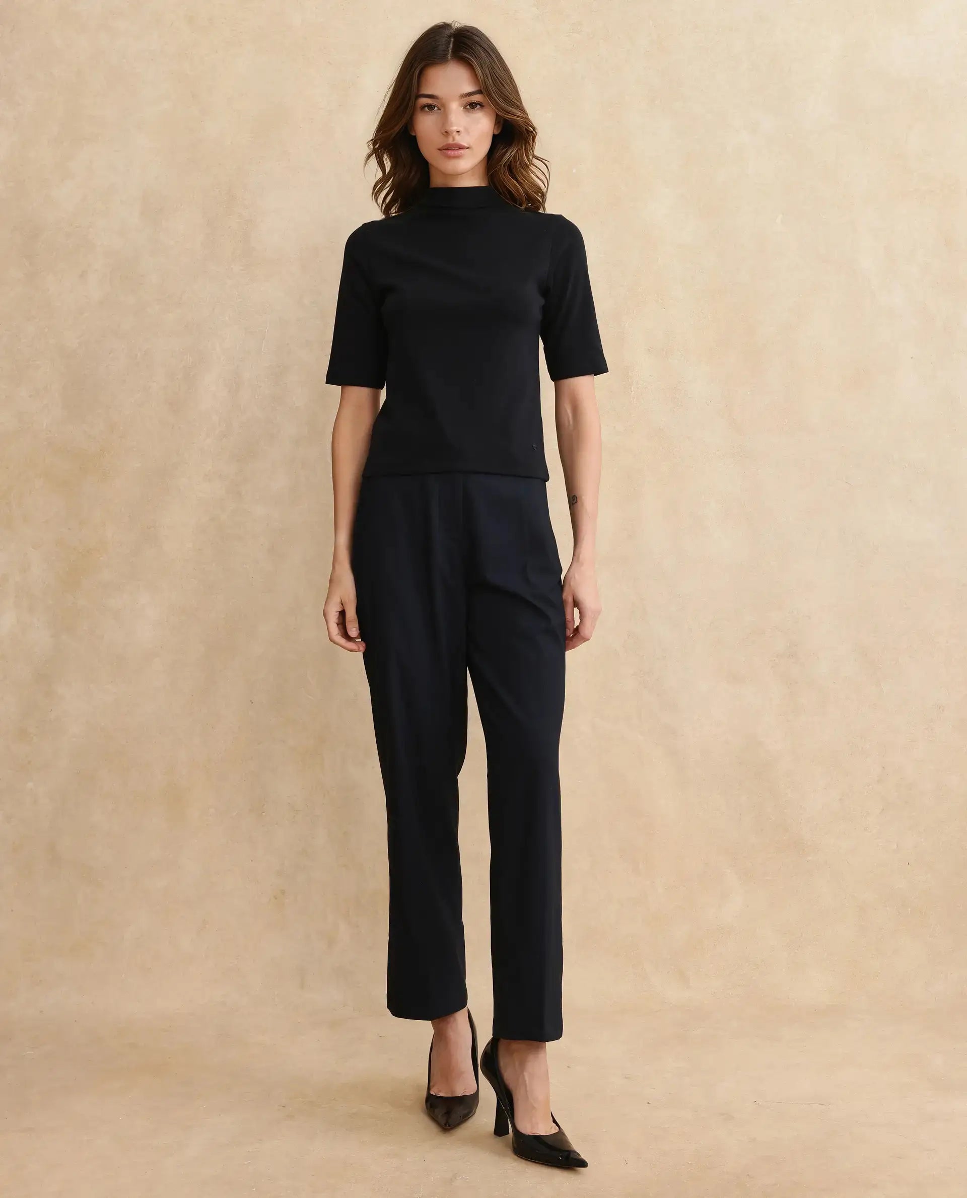 Rareism Women Rohdrio Black Knitted Plain Top