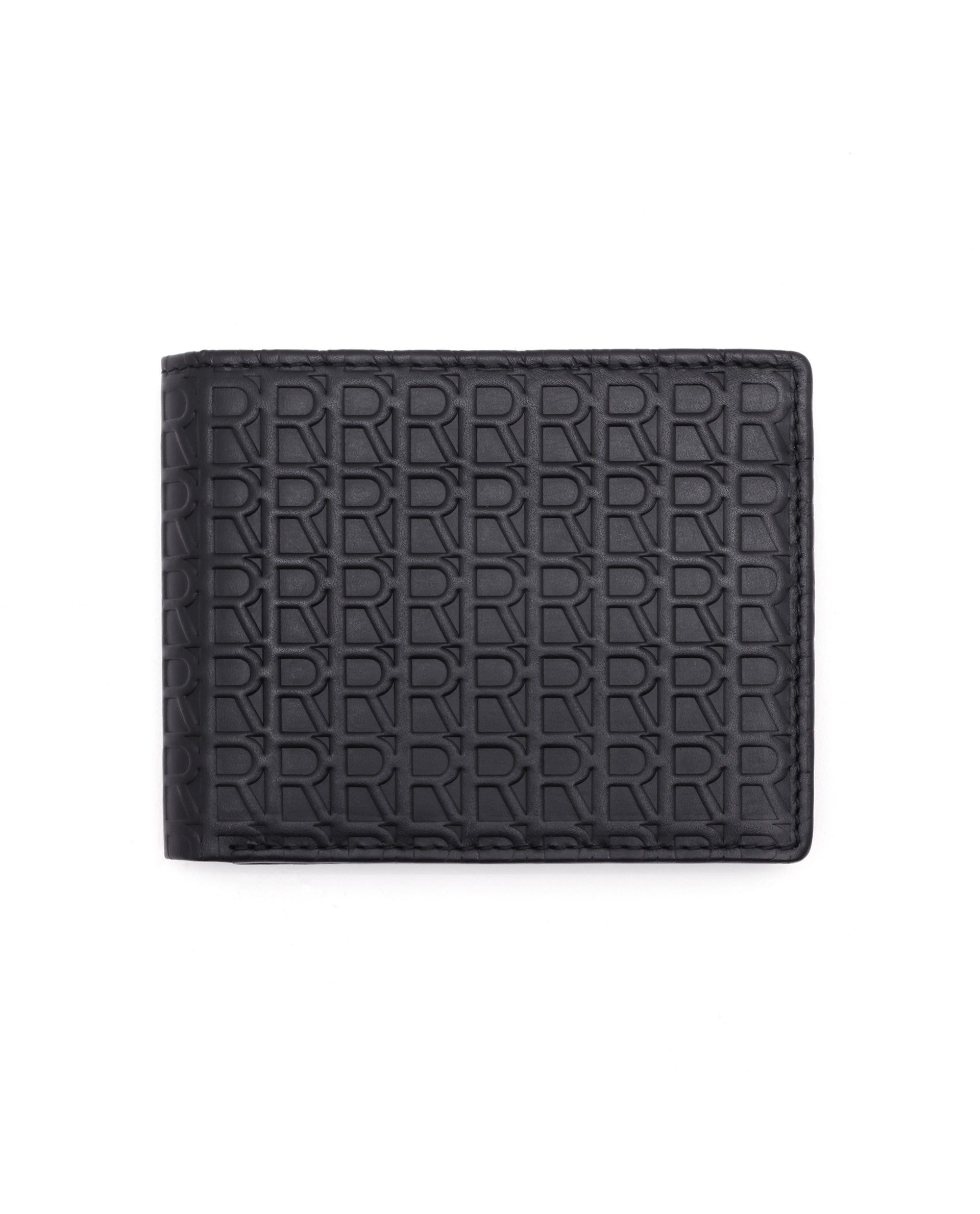 Rare Rabbit Men's Cali Black Bi Fold Slim RFID Embossed Monogram Wallet