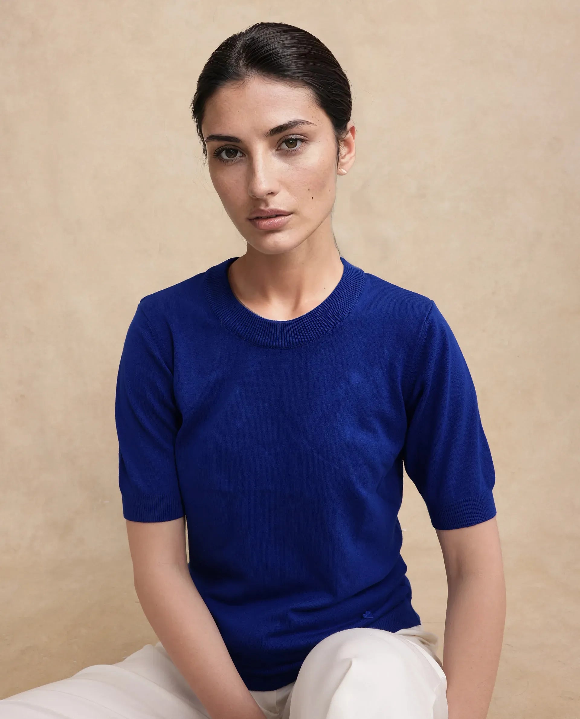 Rareism Women's Rohrdo Blue Cotton Blend Crew Neck Plain Regular Fit Sweater