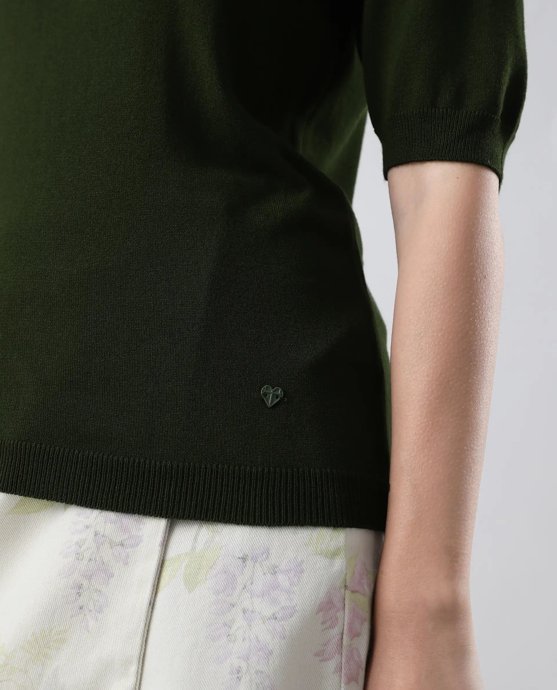 Rareism Women's Rohrdo Green Cotton Blend Crew Neck Plain Regular Fit Sweater