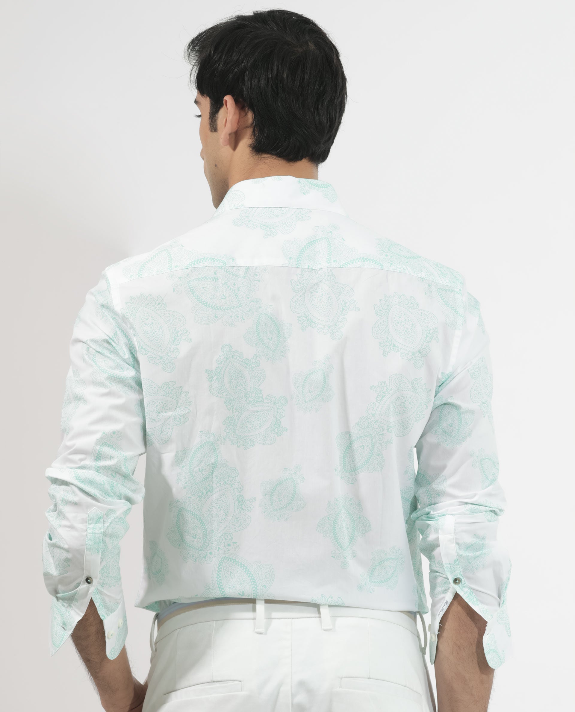 Rare Rabbit Men's Rojackk Turq Cotton Fabric Paisley Print Full Sleeves Shirt