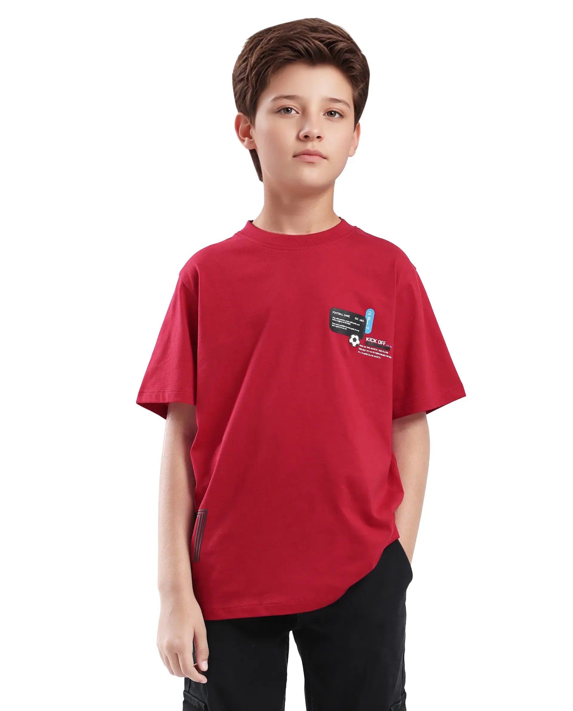 Rare Ones Kids Ronal Red Cotton Half Sleeve Printed Slip-On Closure Regular Fit T-Shirt
